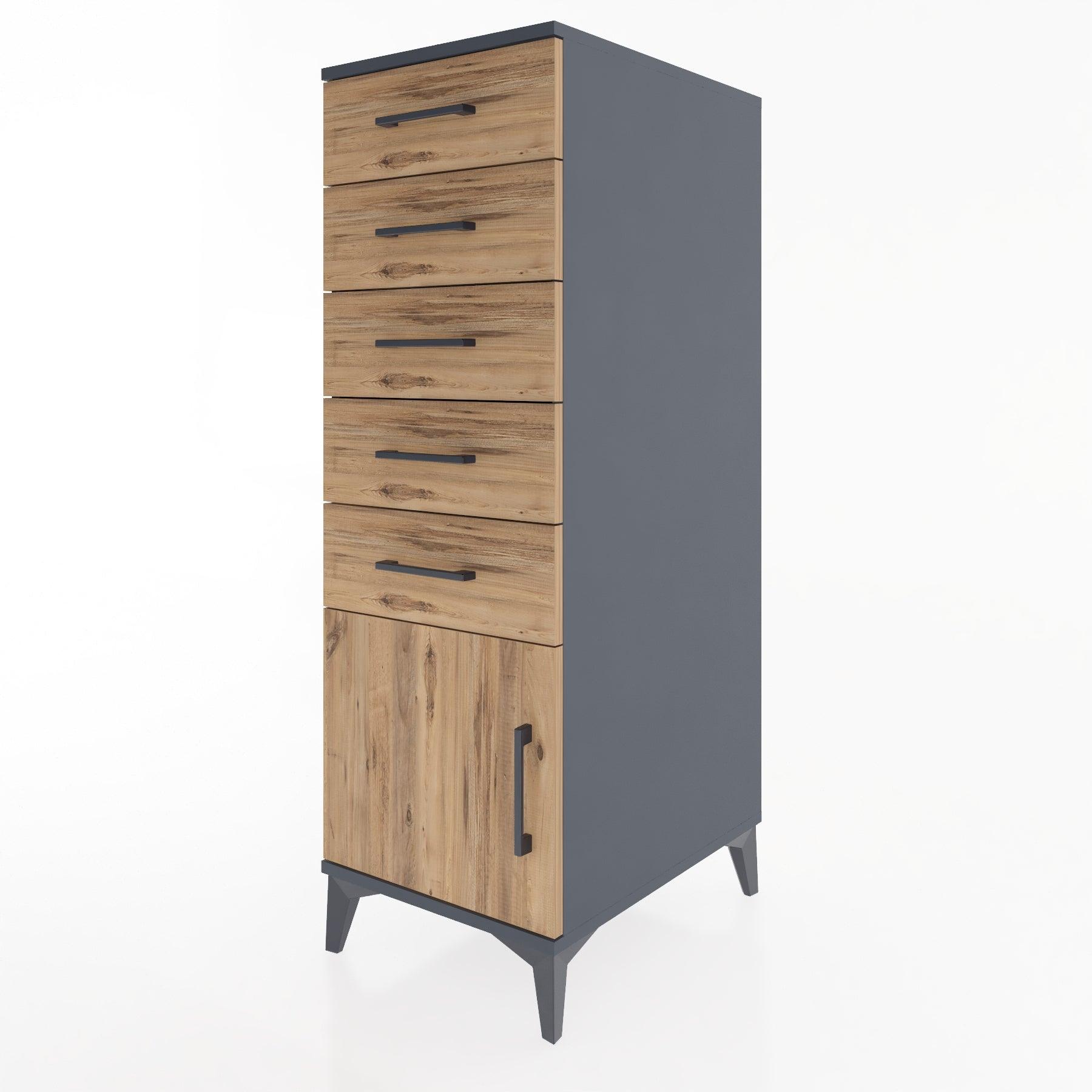 Woodntry Modular Cabinet Anthracite 44x30x122 cm with Doors and Drawers KC66-2