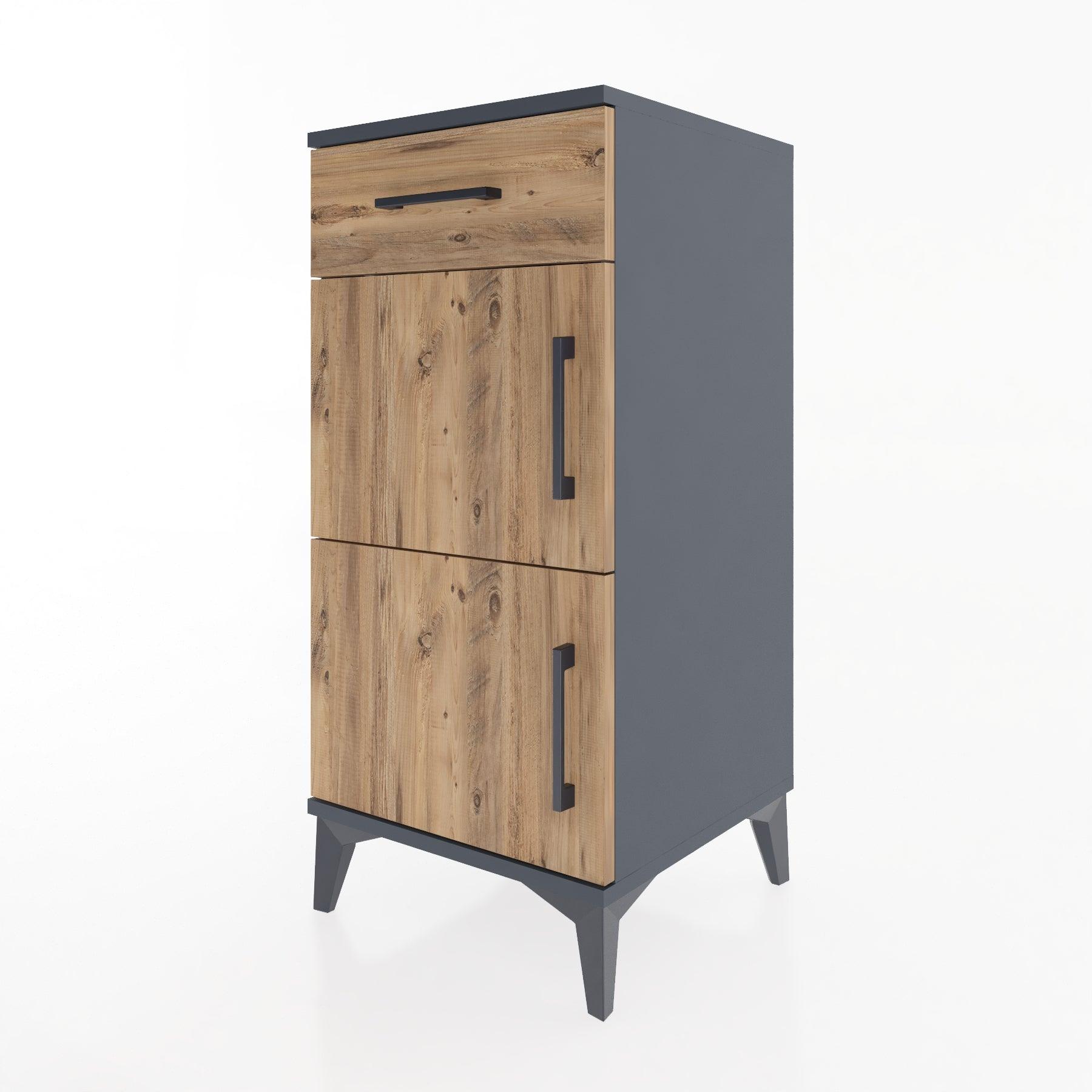 Woodntry Modular Nightstand Anthracite 44x44x84 cm with Cover and Drawer KC40-2