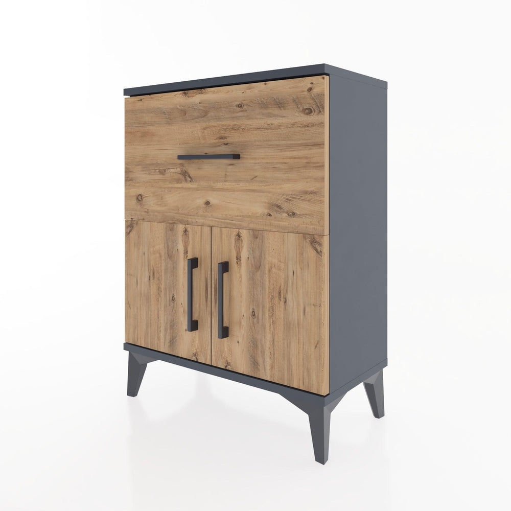 Woodntry Modüler Komodin Antrasit 60x30x68 cm Kapaklı ve Çekmeceli KC18-2