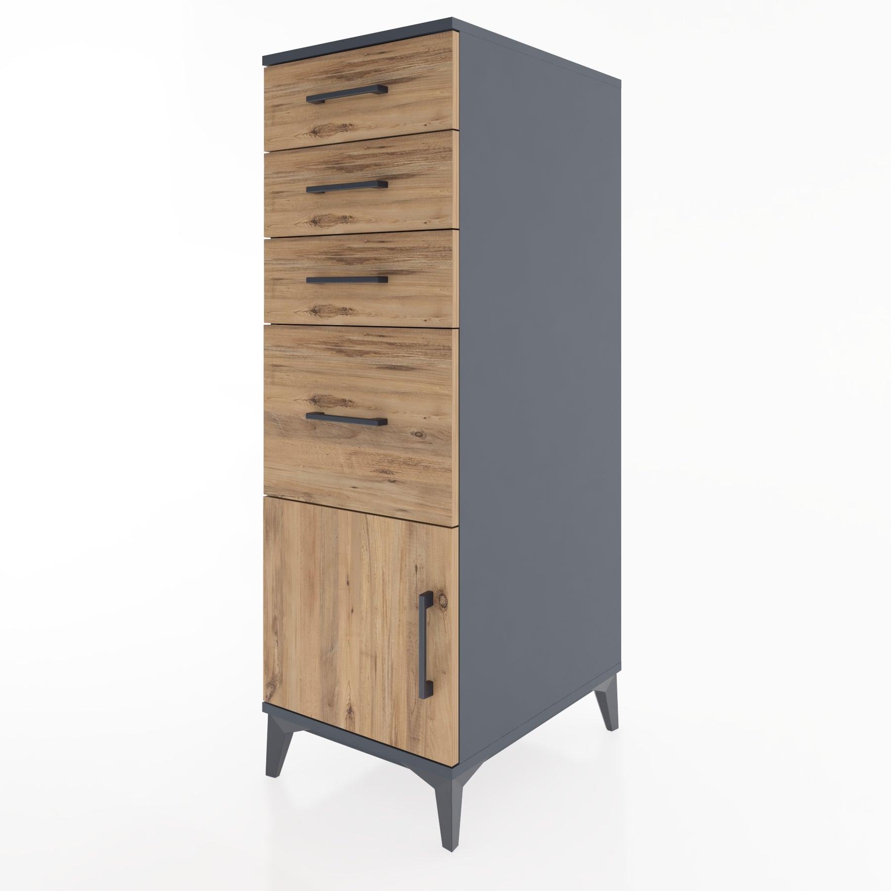 Woodntry Modular Cabinet Anthracite 44x30x122 cm with Doors and Drawers KC19-2