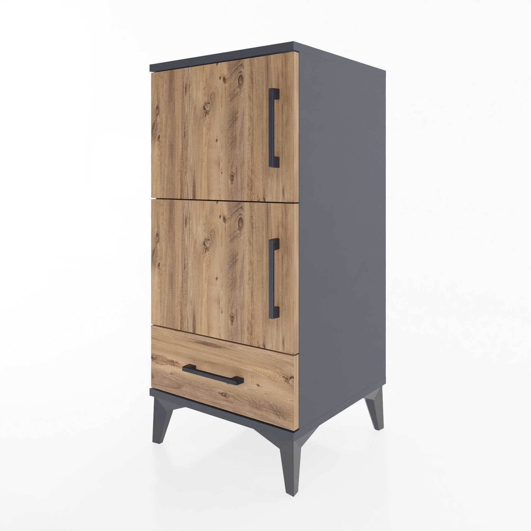 Woodntry Modular Nightstand Anthracite 44x44x84 cm with Cover and Drawer KC42-2