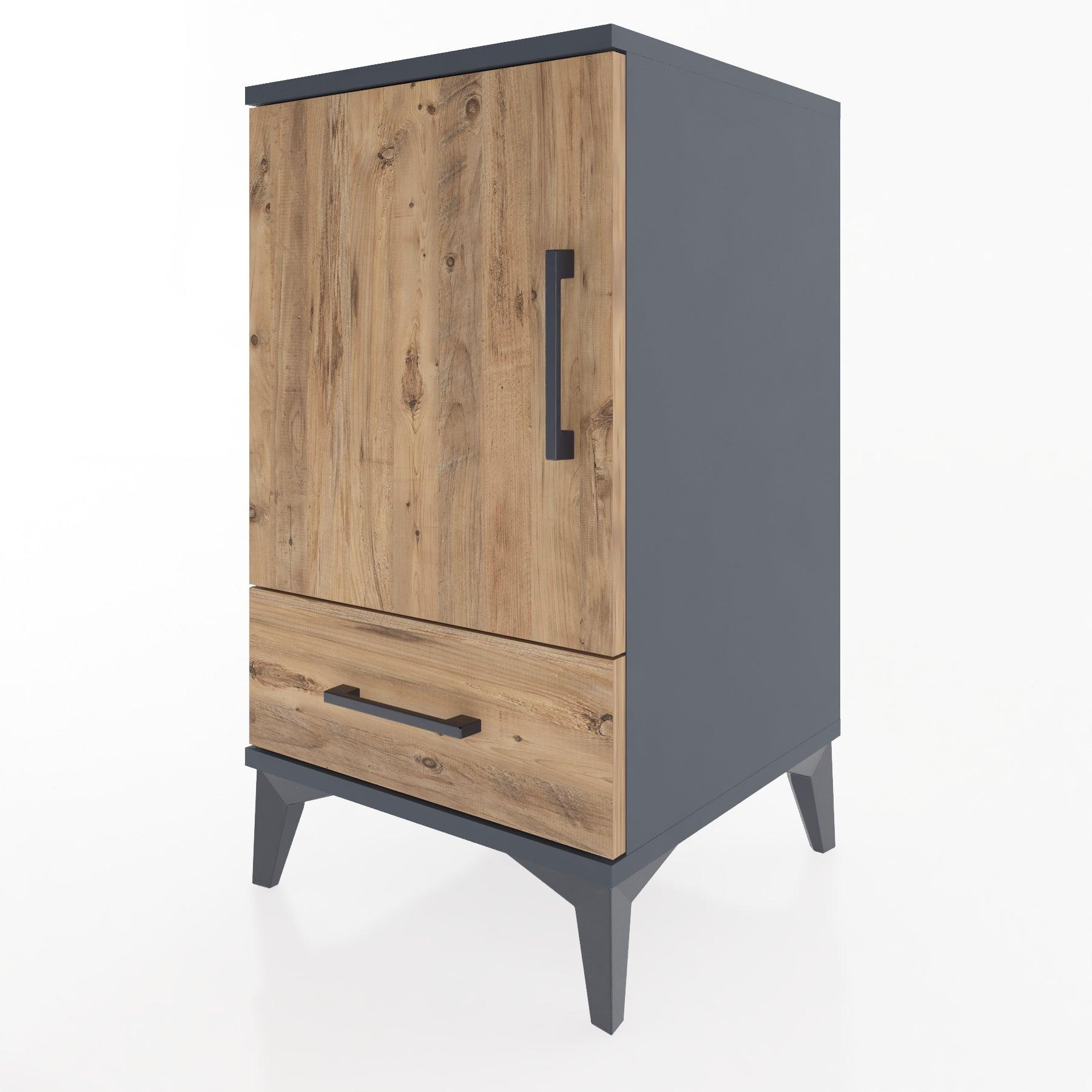 Woodntry Modular Nightstand Anthracite 44x44x68 cm with Cover and Drawer KC20-2