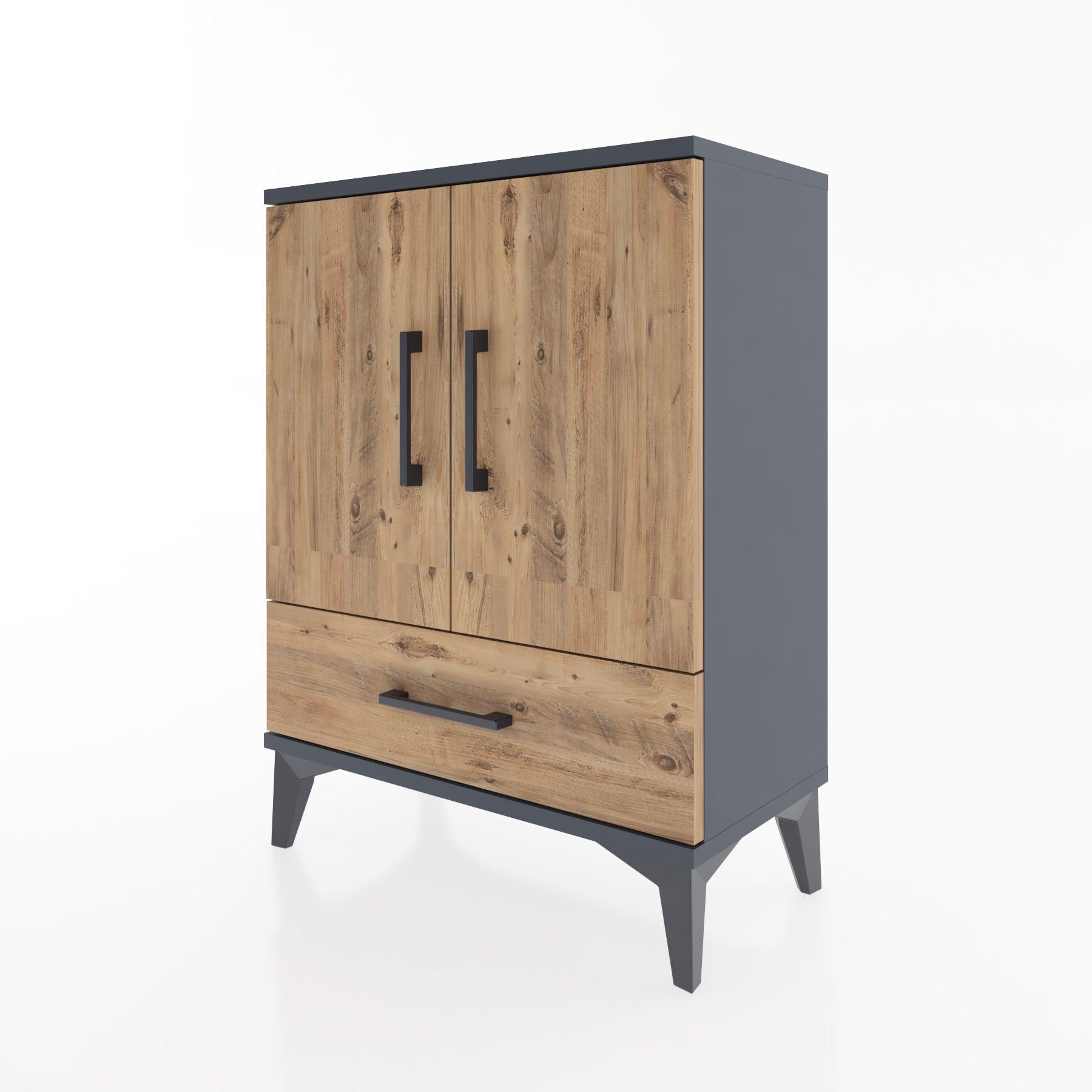 Woodntry Modular Nightstand Anthracite 60x30x68 cm with Cover and Drawer KC20-2