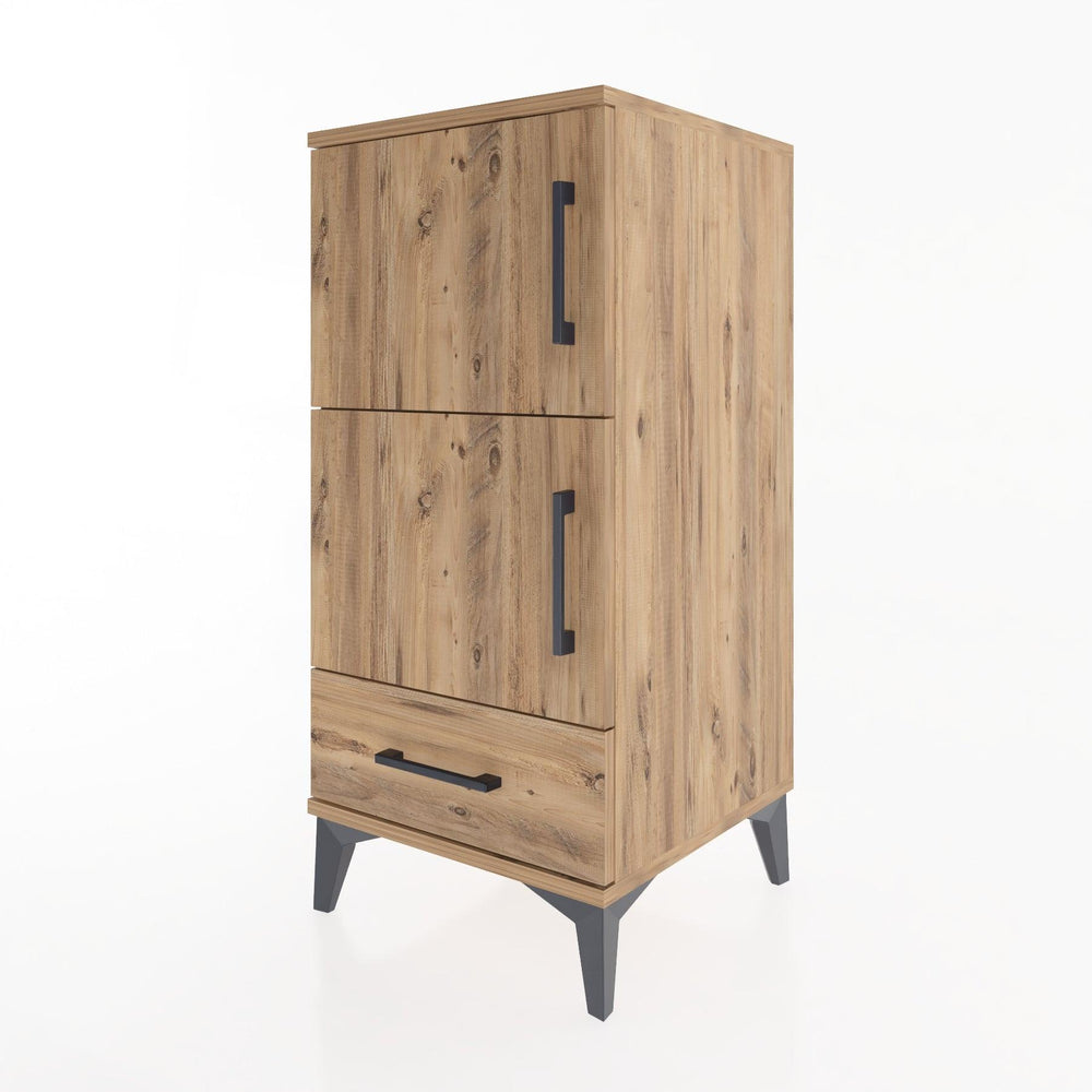 Woodntry Modüler Komodin Çam 44x44x84 cm Kapaklı ve Çekmeceli KC42-3