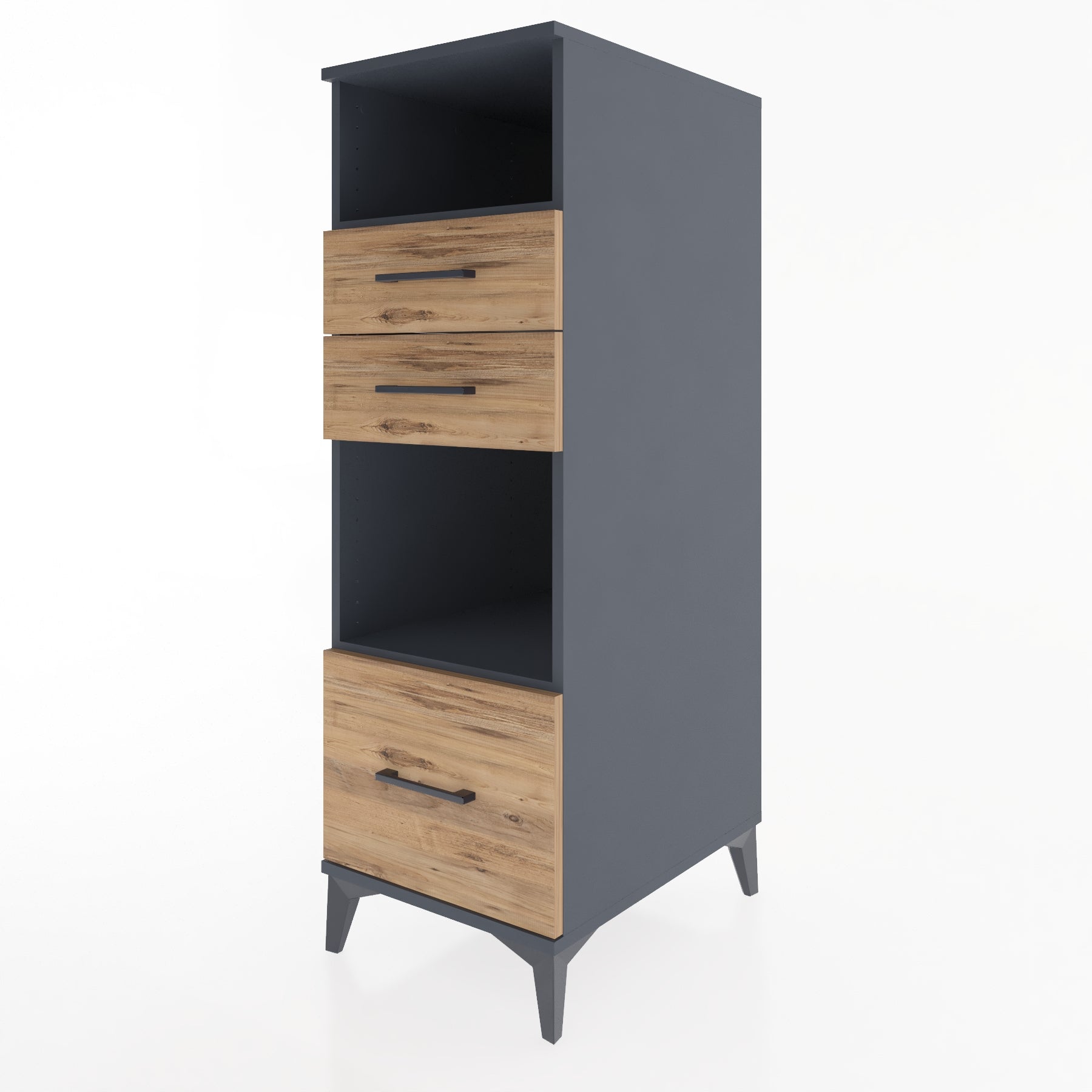 Woodntry Modüler Dolap Antrasit 44x59x122 cm Çekmeceli ve Raflı CR73-2
