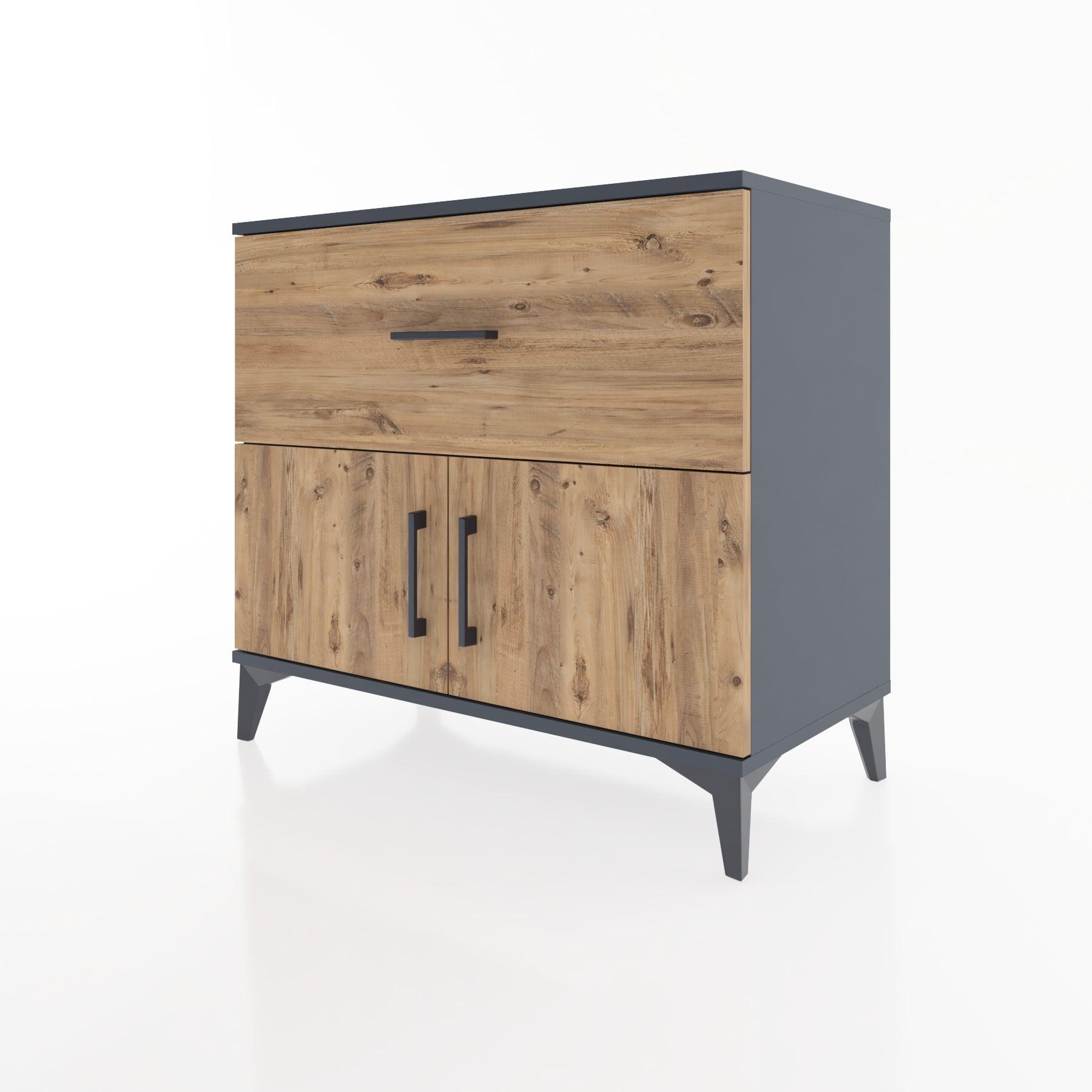 Woodntry Modüler Şifonyer Antrasit 88x44x68 cm Kapaklı ve Çekmeceli KC25-2