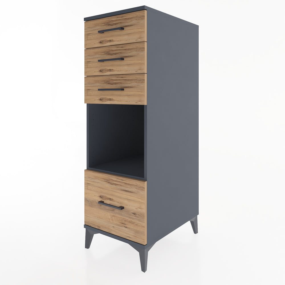 Woodntry Modüler Dolap Antrasit 44x59x122 cm Çekmeceli ve Raflı CR76-2