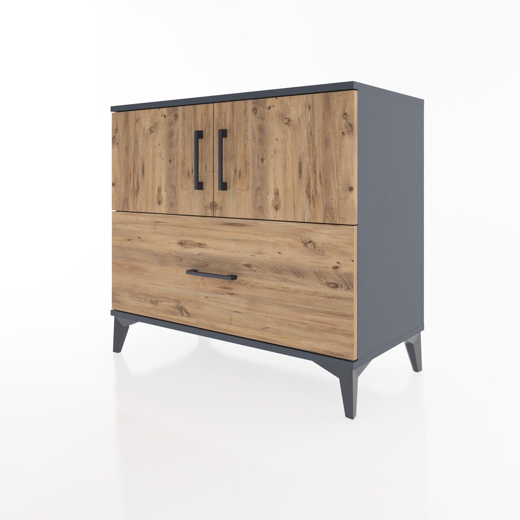 Woodntry Modüler Şifonyer Antrasit 88x44x68 cm Kapaklı ve Çekmeceli KC27-2