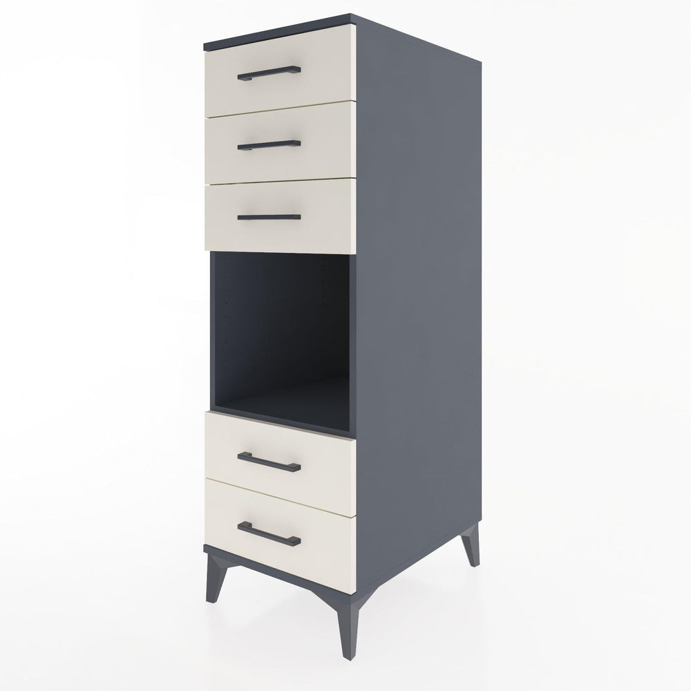 Woodntry Modüler Dolap Antrasit 44x30x122 cm Çekmeceli ve Raflı CR127-2