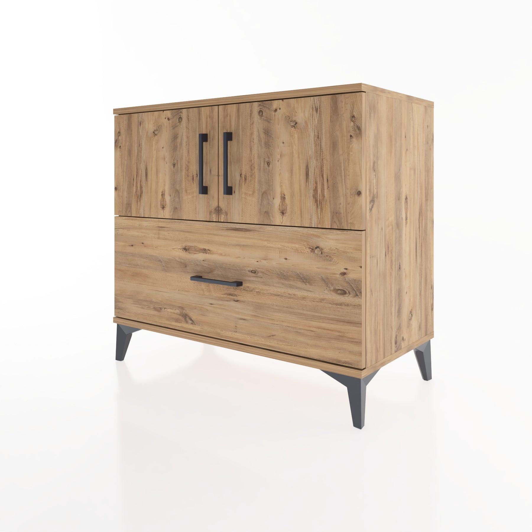 Woodntry Modüler Şifonyer Çam 88x44x68 cm Kapaklı ve Çekmeceli KC27-3