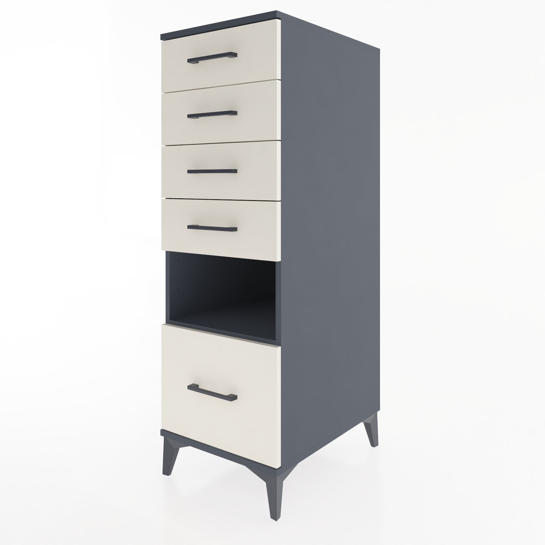 Woodntry Modüler Dolap Antrasit 44x59x122 cm Çekmeceli ve Raflı CR78-2