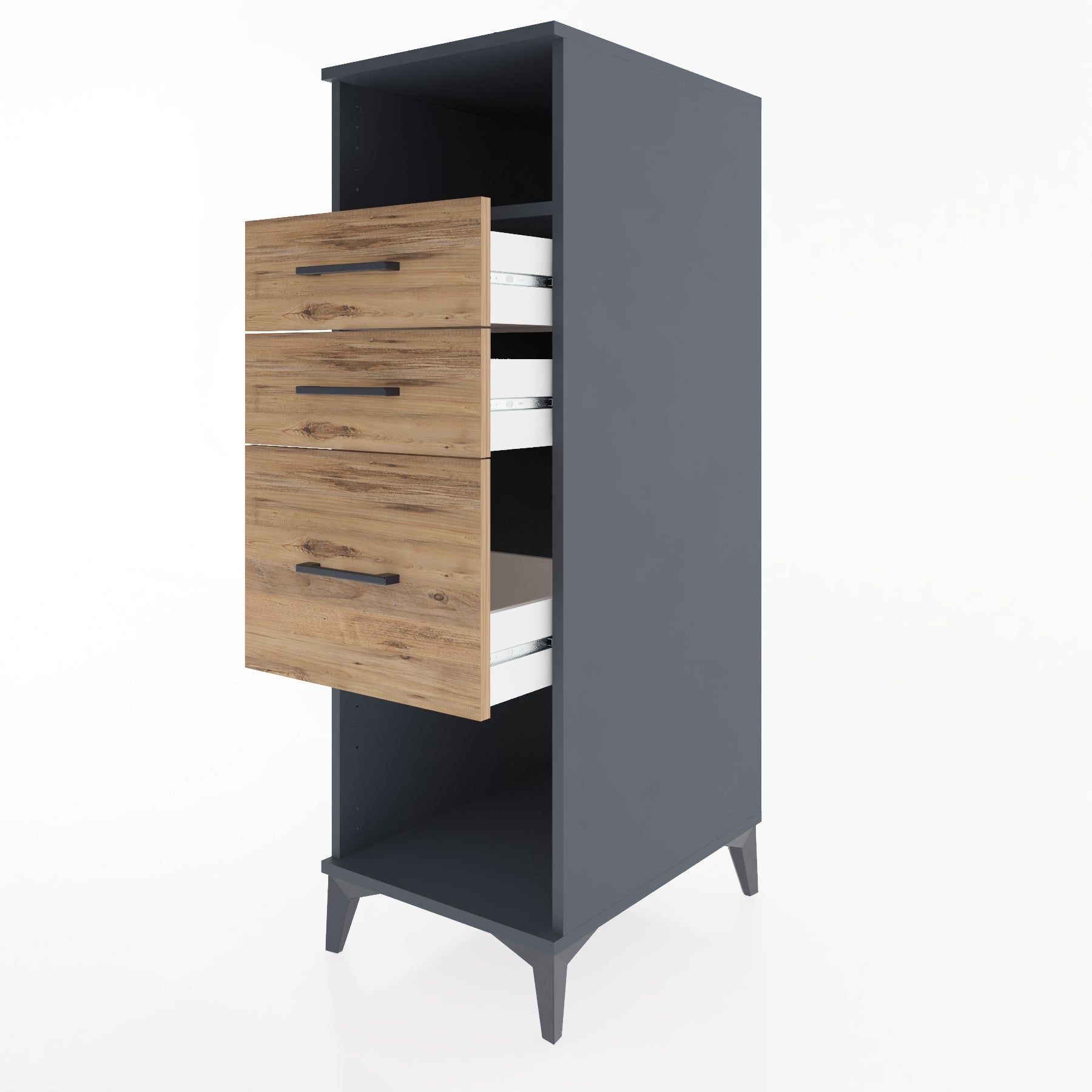 Woodntry Modüler Dolap Antrasit 44x59x122 cm Çekmeceli ve Raflı CR81-2
