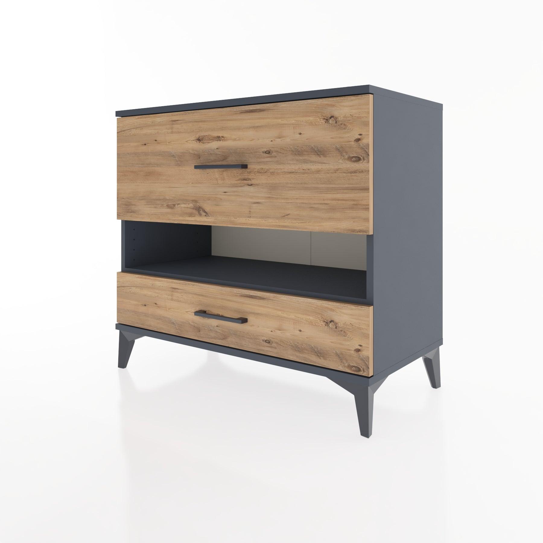 Woodntry Modüler Şifonyer Antrasit 88x44x68 cm Çekmeceli ve Raflı CR42-2