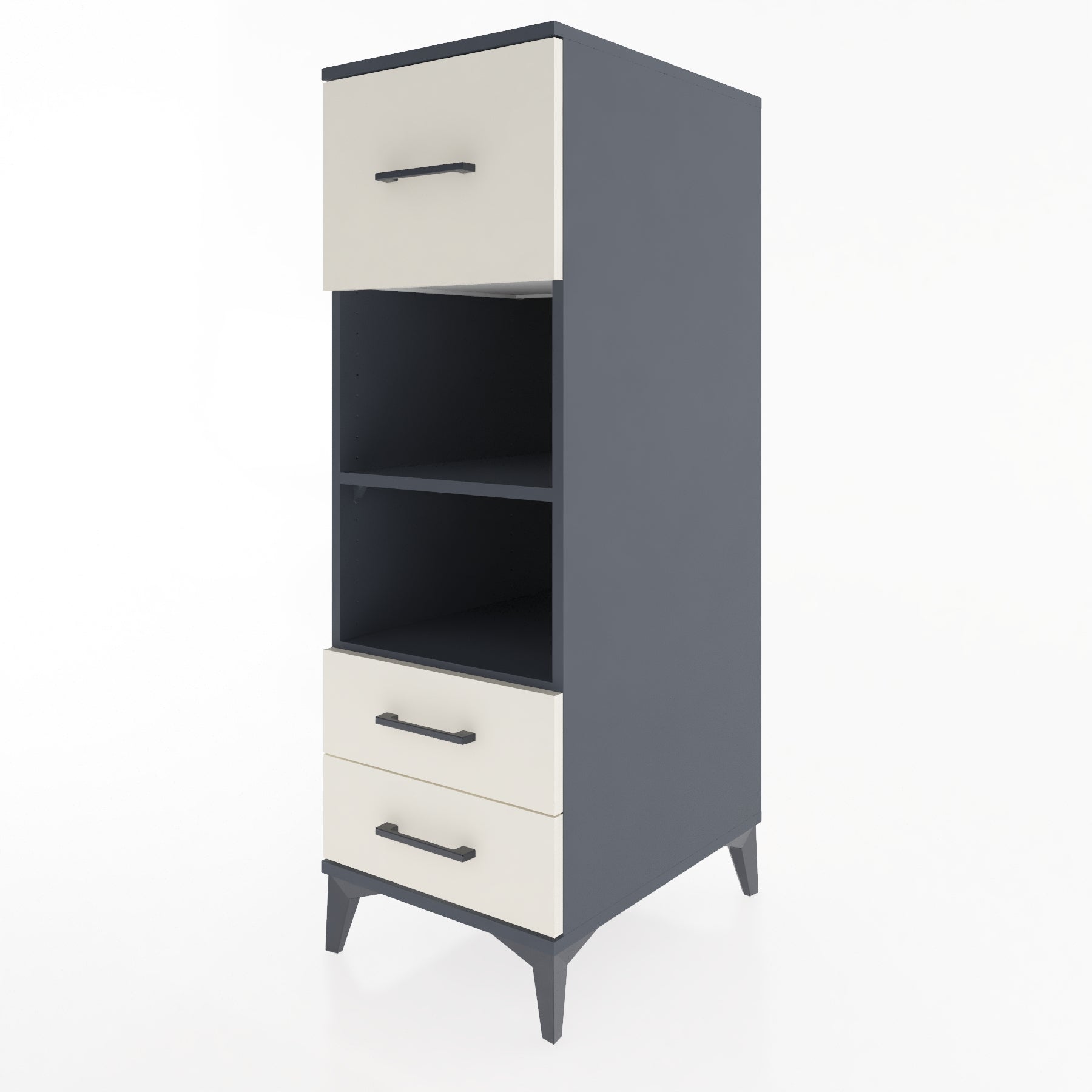 Woodntry Modüler Dolap Antrasit 44x59x122 cm Çekmeceli ve Raflı CR92-2