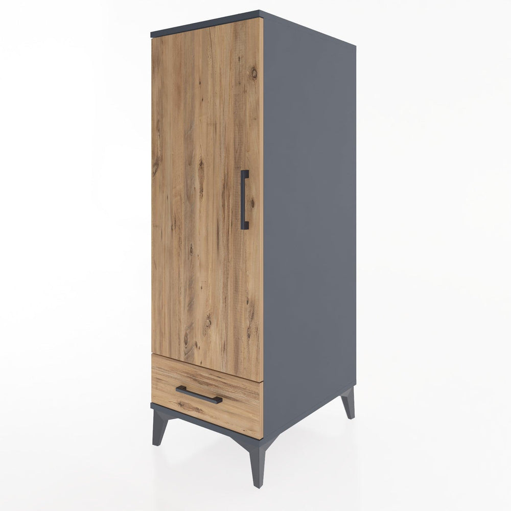 Woodntry Modüler Dolap Antrasit 44x30x122 cm Kapaklı ve Çekmeceli KC43-2