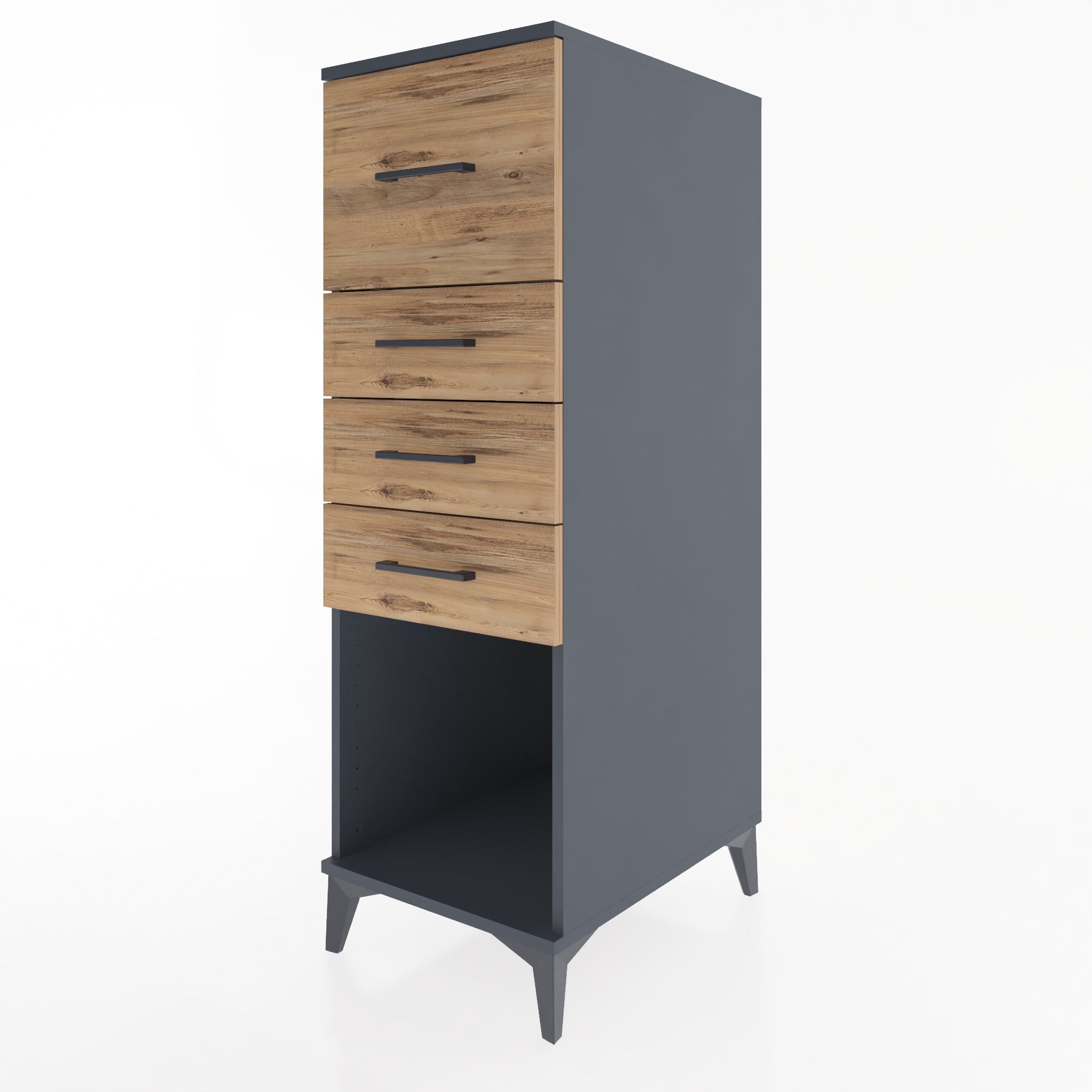 Woodntry Modüler Dolap Antrasit 44x59x122 cm Çekmeceli ve Raflı CR93-2