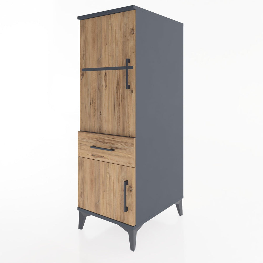 Woodntry Modüler Dolap Antrasit 44x30x122 cm Kapaklı ve Çekmeceli KC44-2