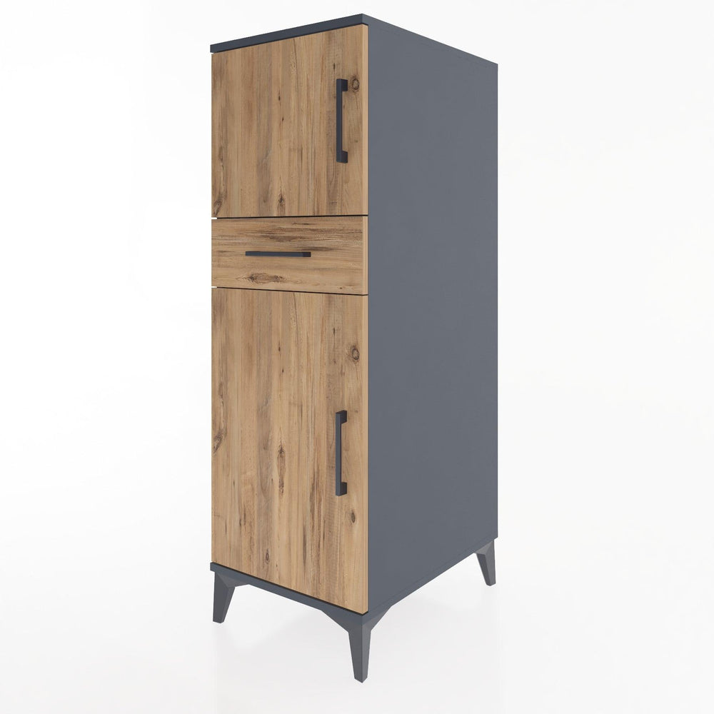 Woodntry Modüler Dolap Antrasit 44x30x122 cm Kapaklı ve Çekmeceli KC45-2