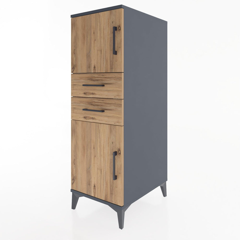 Woodntry Modüler Dolap Antrasit 44x30x122 cm Kapaklı ve Çekmeceli KC48-2