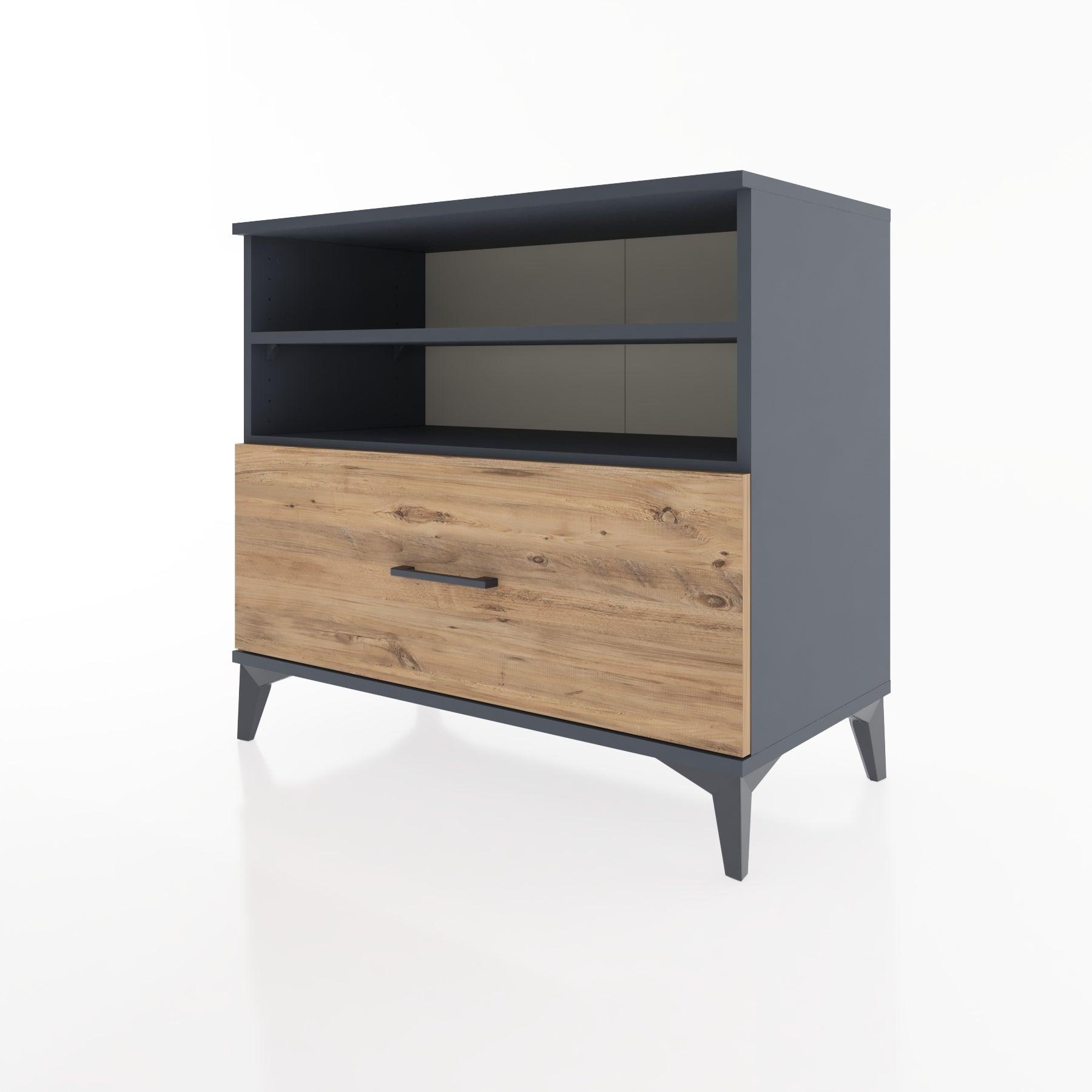 Woodntry Modüler Şifonyer Antrasit 88x44x68 cm Çekmeceli ve Raflı CR52-2