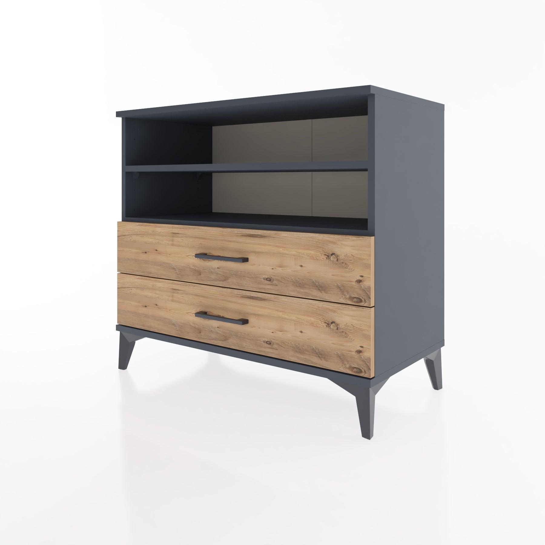 Woodntry Modüler Şifonyer Antrasit 88x44x68 cm Çekmeceli ve Raflı CR58-2