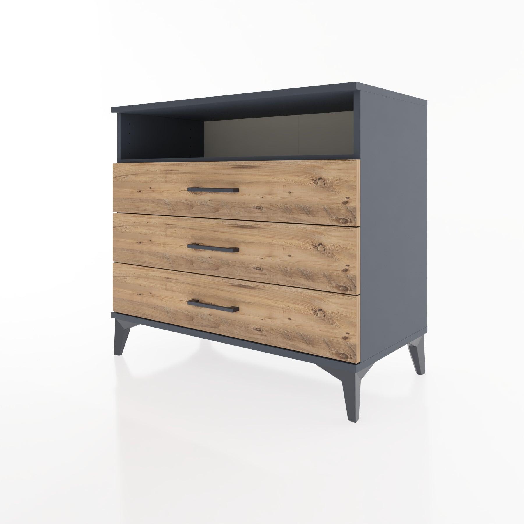 Woodntry Modüler Şifonyer Antrasit 88x44x68 cm Çekmeceli ve Raflı CR60-2