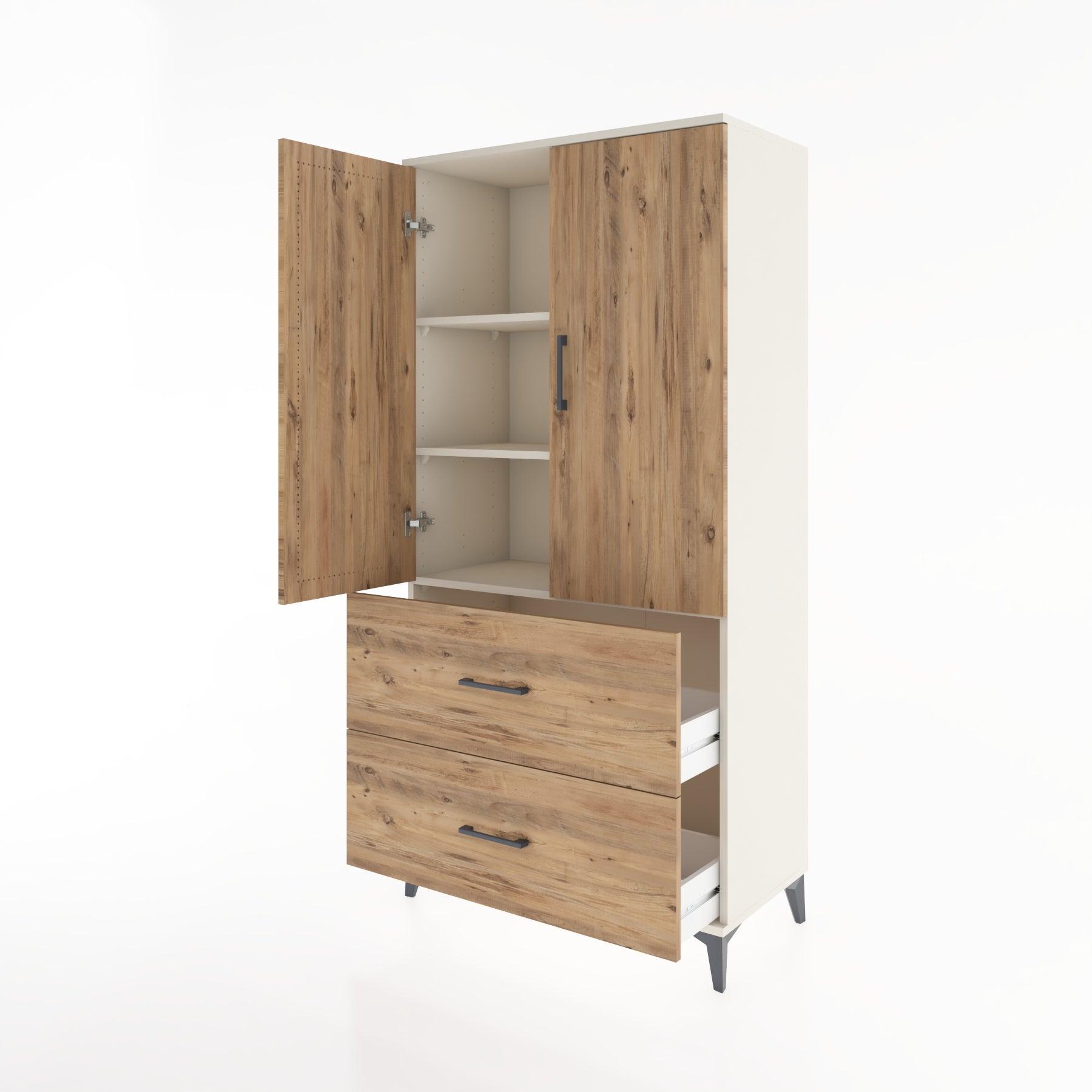Woodntry Modular Cabinet Moonstone 88x44x170 cm with Doors and Drawers KC21-1