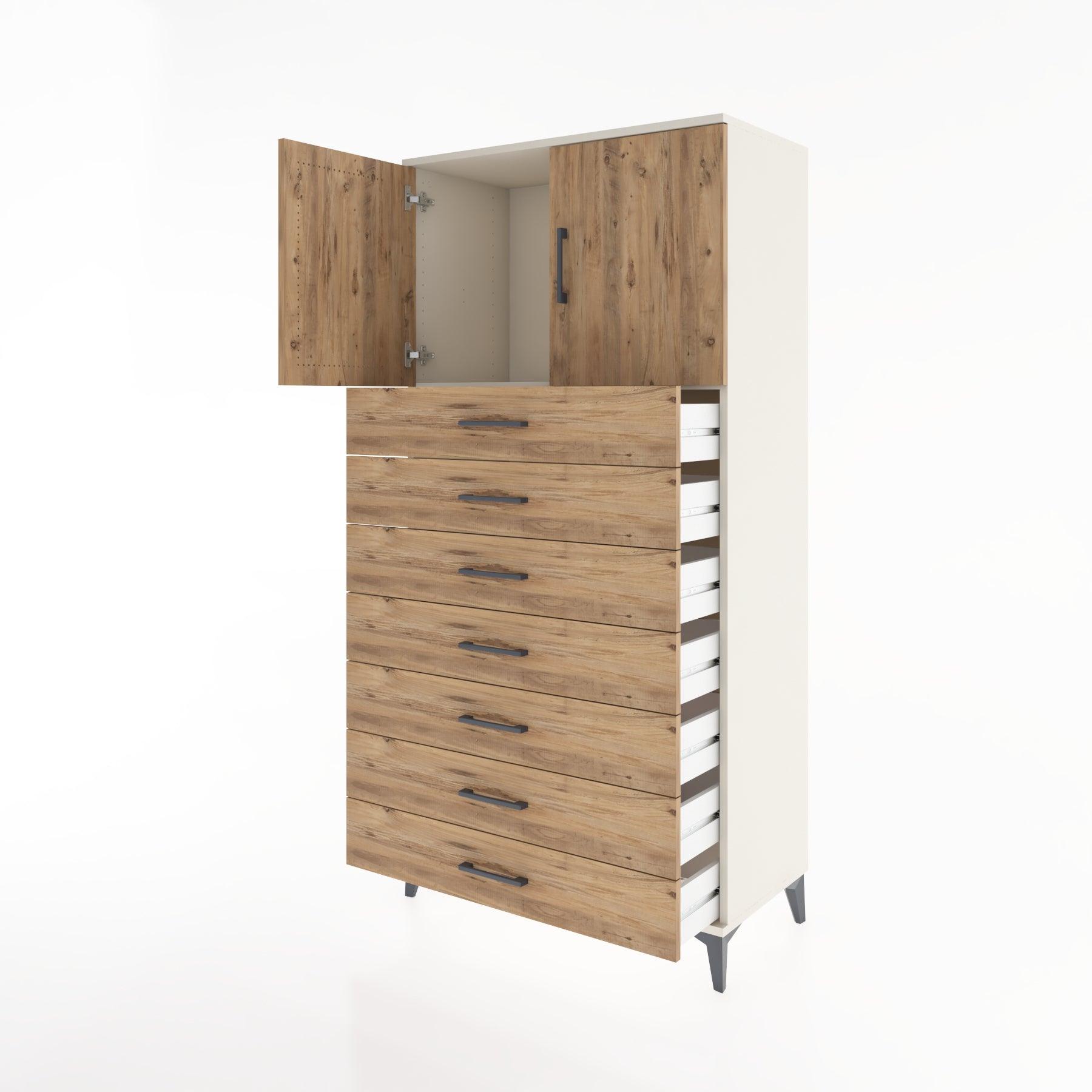 Woodntry Modular Cabinet Moonstone 88x44x170 cm with Doors and Drawers KC2-1