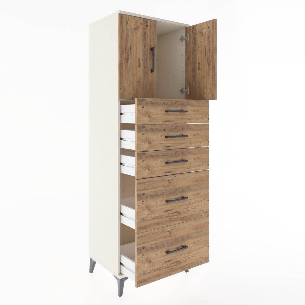 Woodntry Modular Cabinet Moonstone 60x44x170 cm with Doors and Drawers KC18-1