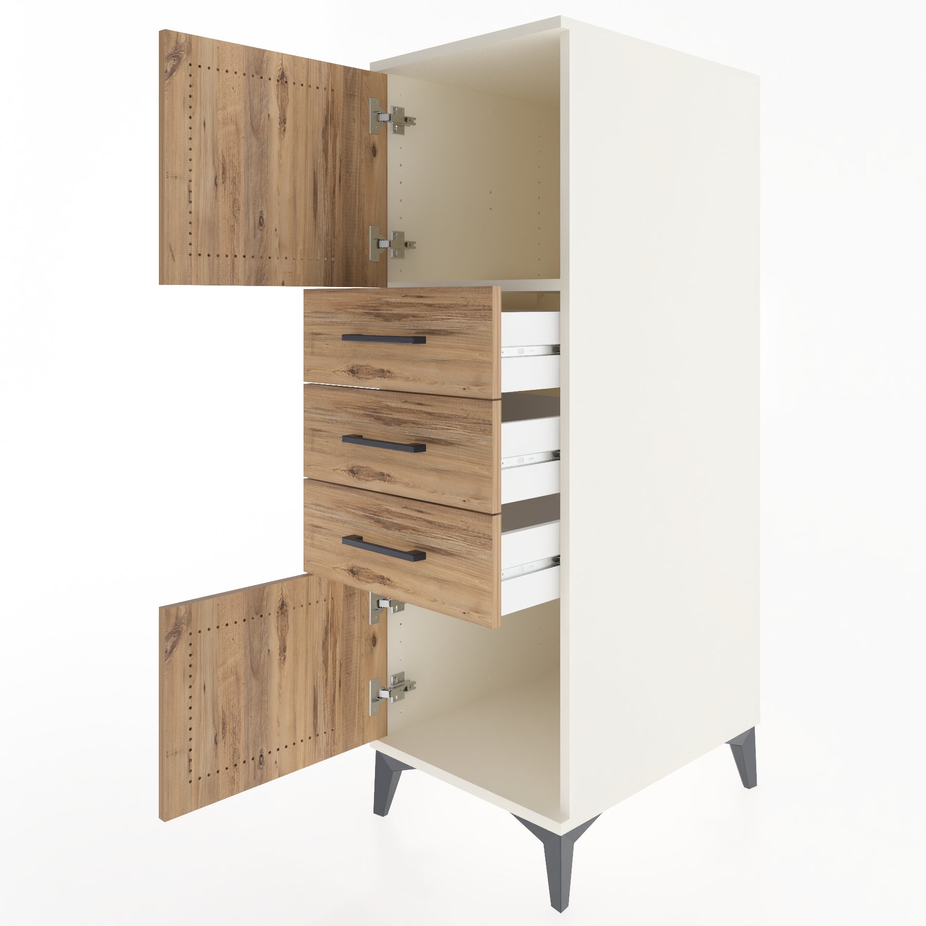Woodntry Modüler Dolap Aytaşı 44x59x122 cm Kapaklı ve Çekmeceli KC51-1