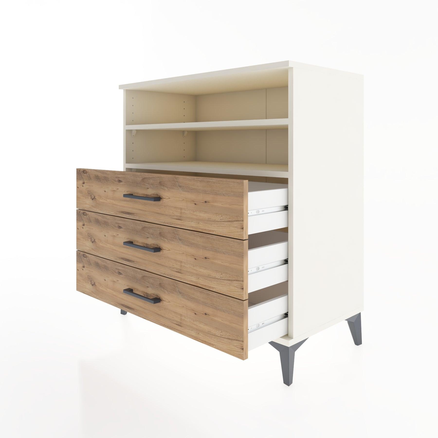 Woodntry Modüler Şifonyer Aytaşı 88x44x84 cm Çekmeceli ve Raflı CR17-1