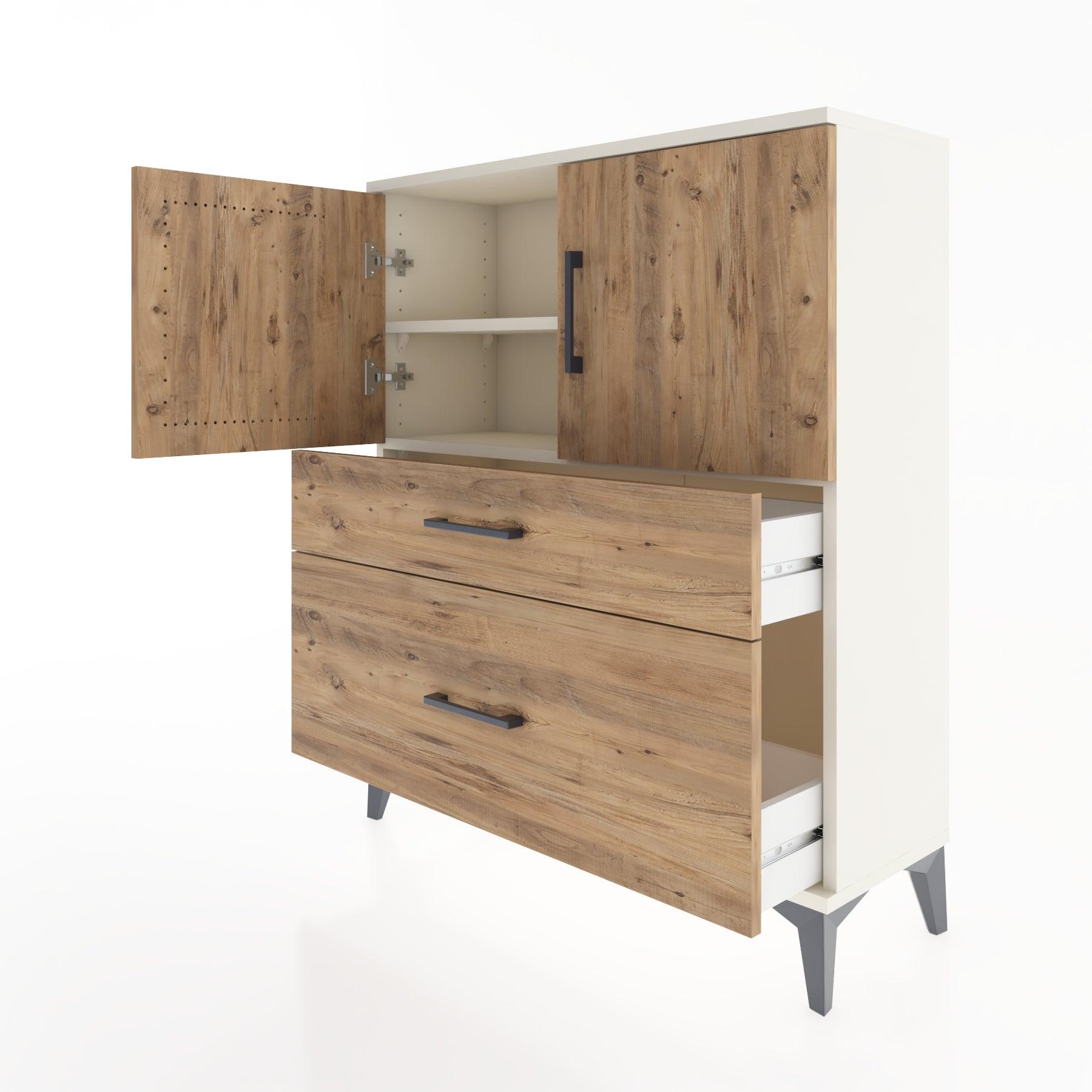 Woodntry Modüler Şifonyer Aytaşı 88x30x94 cm Kapaklı ve Çekmeceli KC11-1