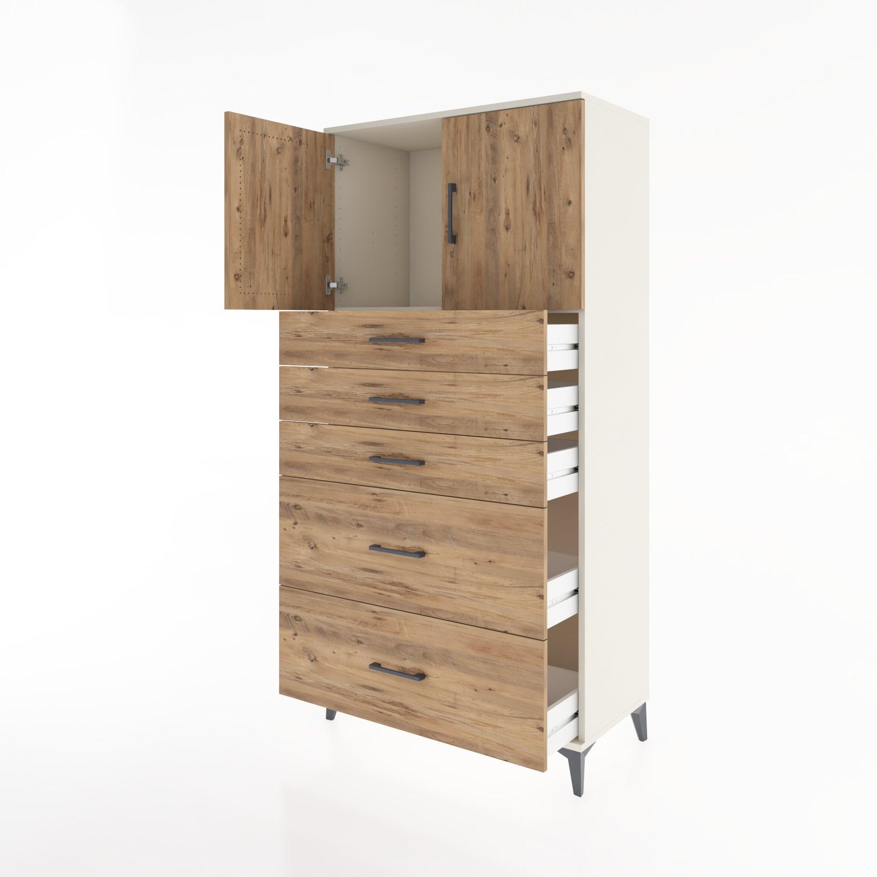 Woodntry Modular Cabinet Moonstone 88x44x170 cm with Doors and Drawers KC18-1