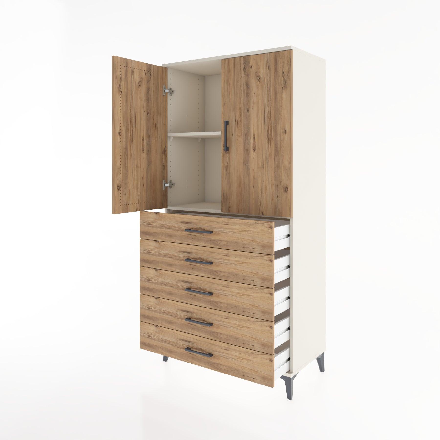 Woodntry Modular Cabinet Moonstone 88x44x170 cm with Doors and Drawers KC4-1