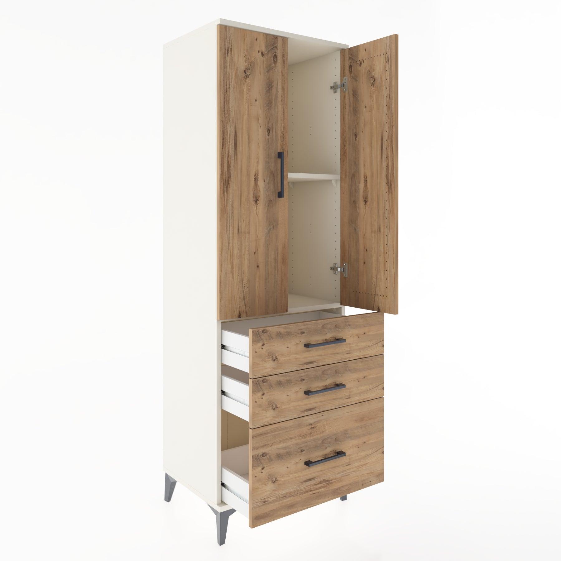 Woodntry Modular Cabinet Moonstone 60x44x170 cm with Doors and Drawers KC14-1