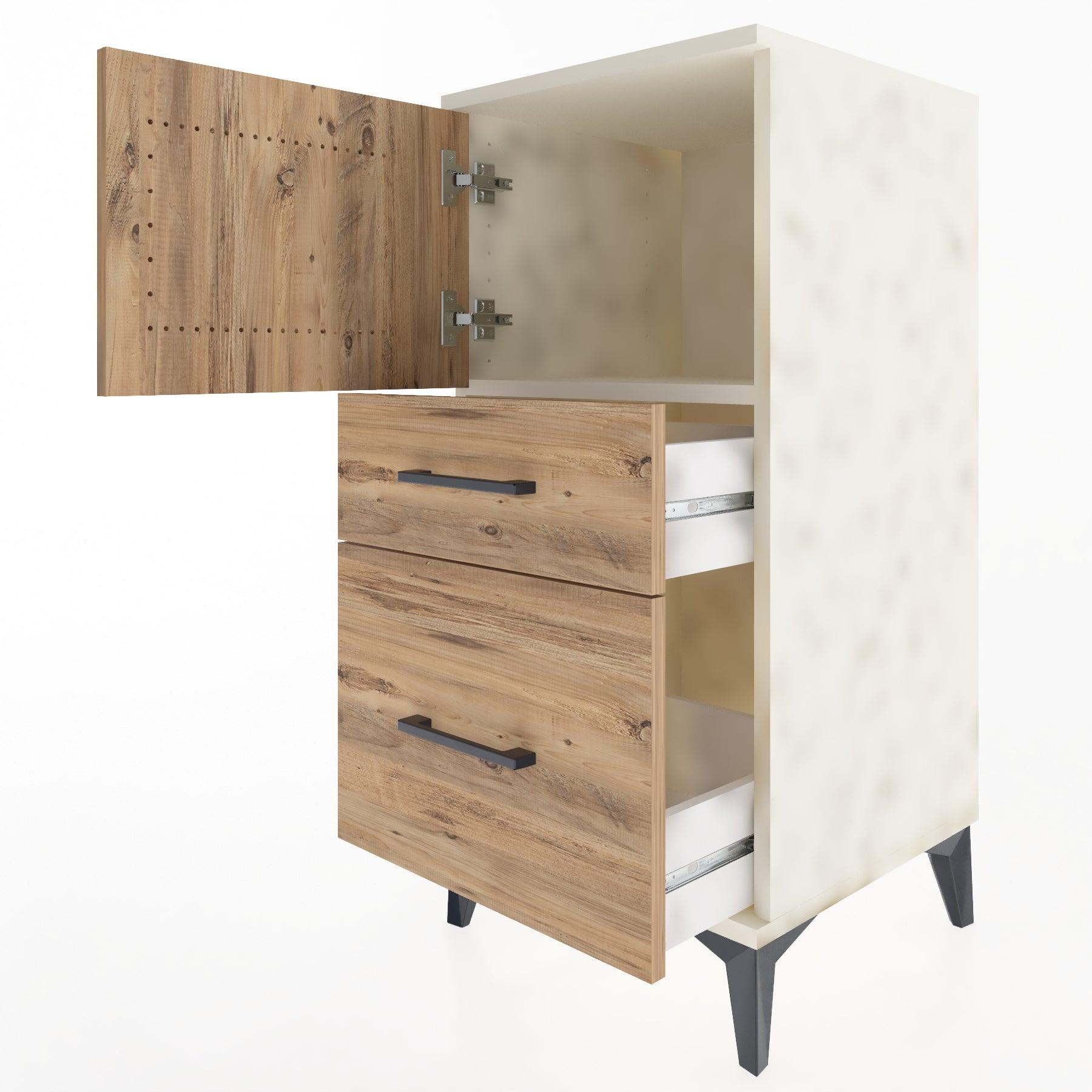 Woodntry Modular Nightstand Moonstone 44x44x84 cm with Cover and Drawer KC45-1
