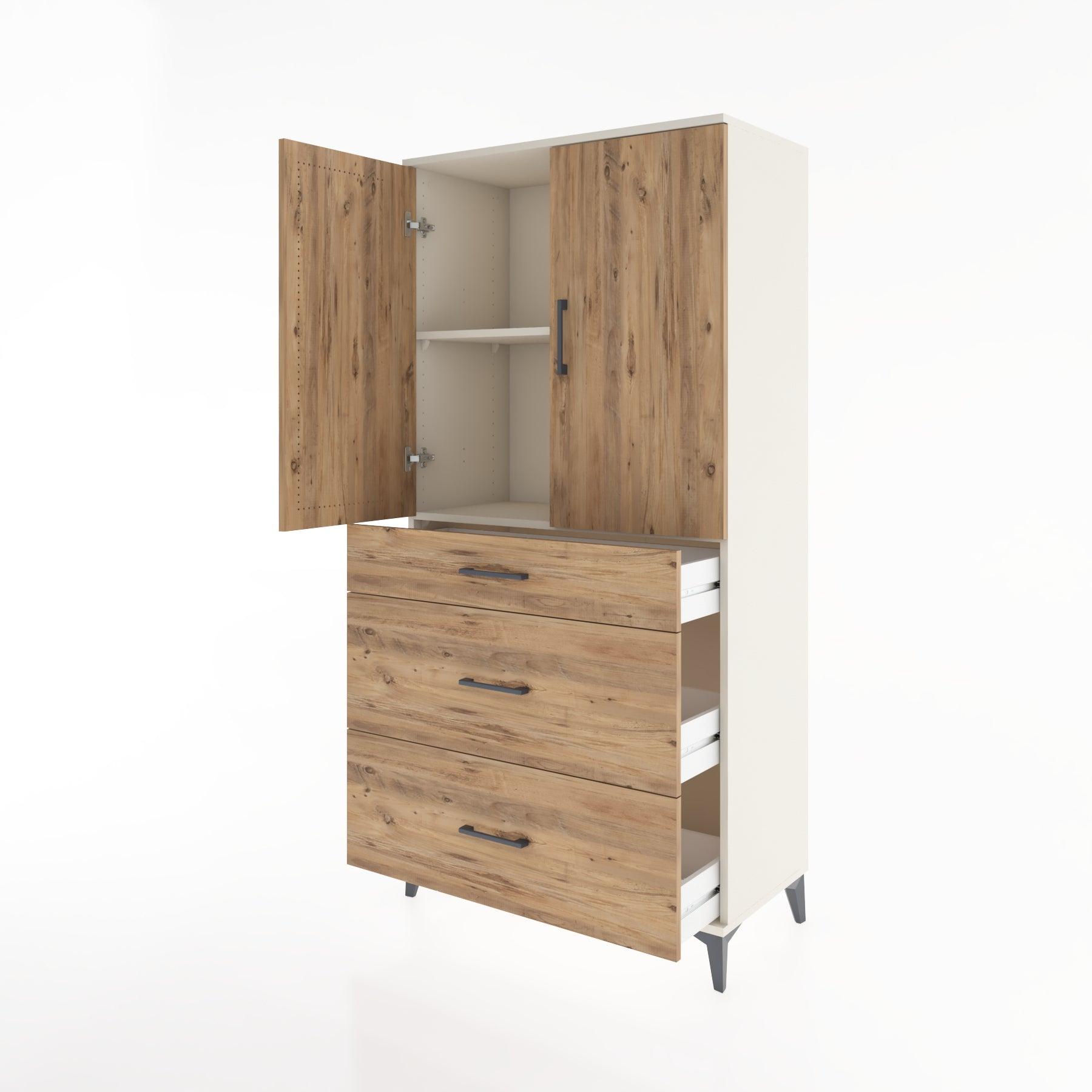 Woodntry Modular Cabinet Moonstone 88x44x170 cm with Doors and Drawers KC20-1