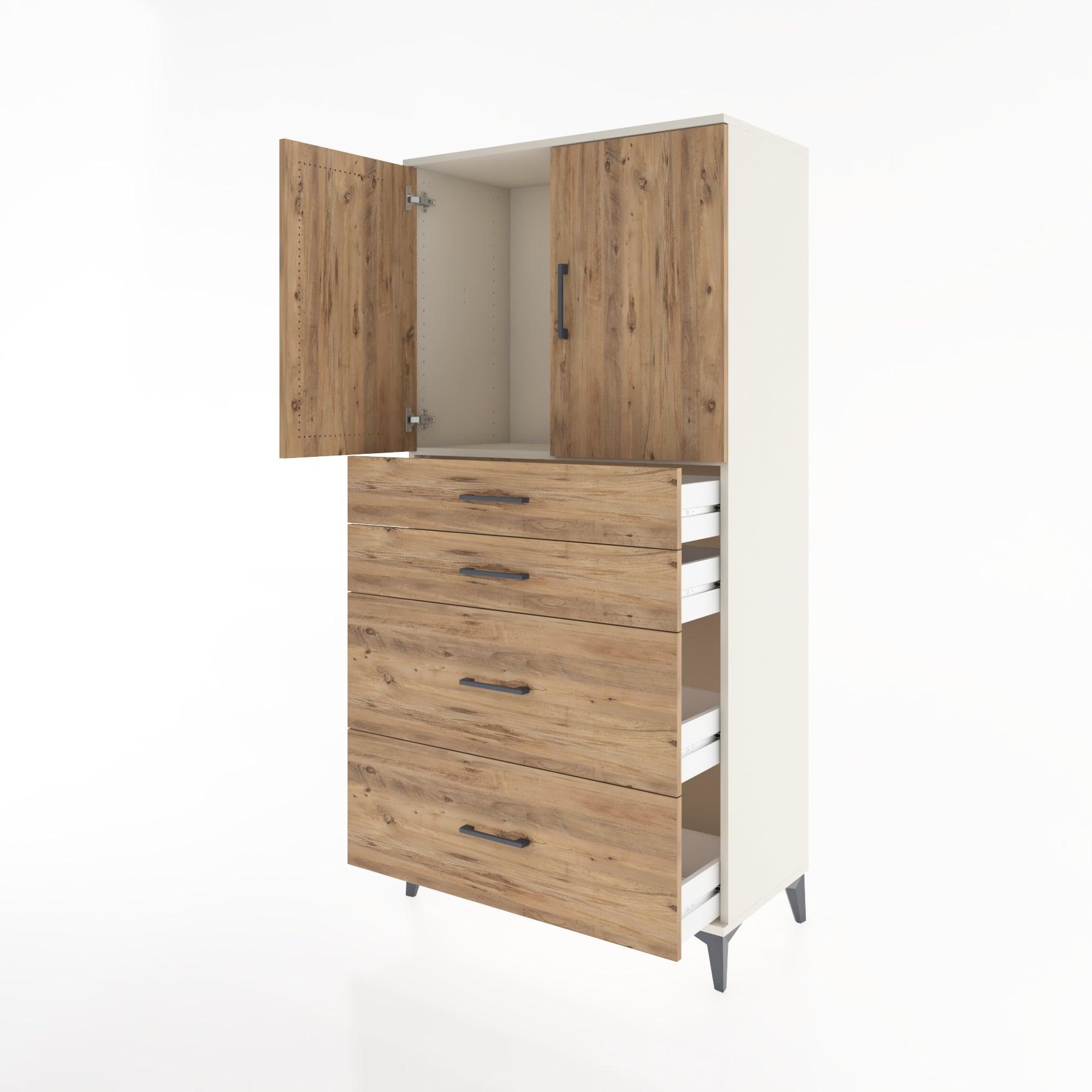 Woodntry Modular Cabinet Moonstone 88x44x170 cm with Doors and Drawers KC19-1