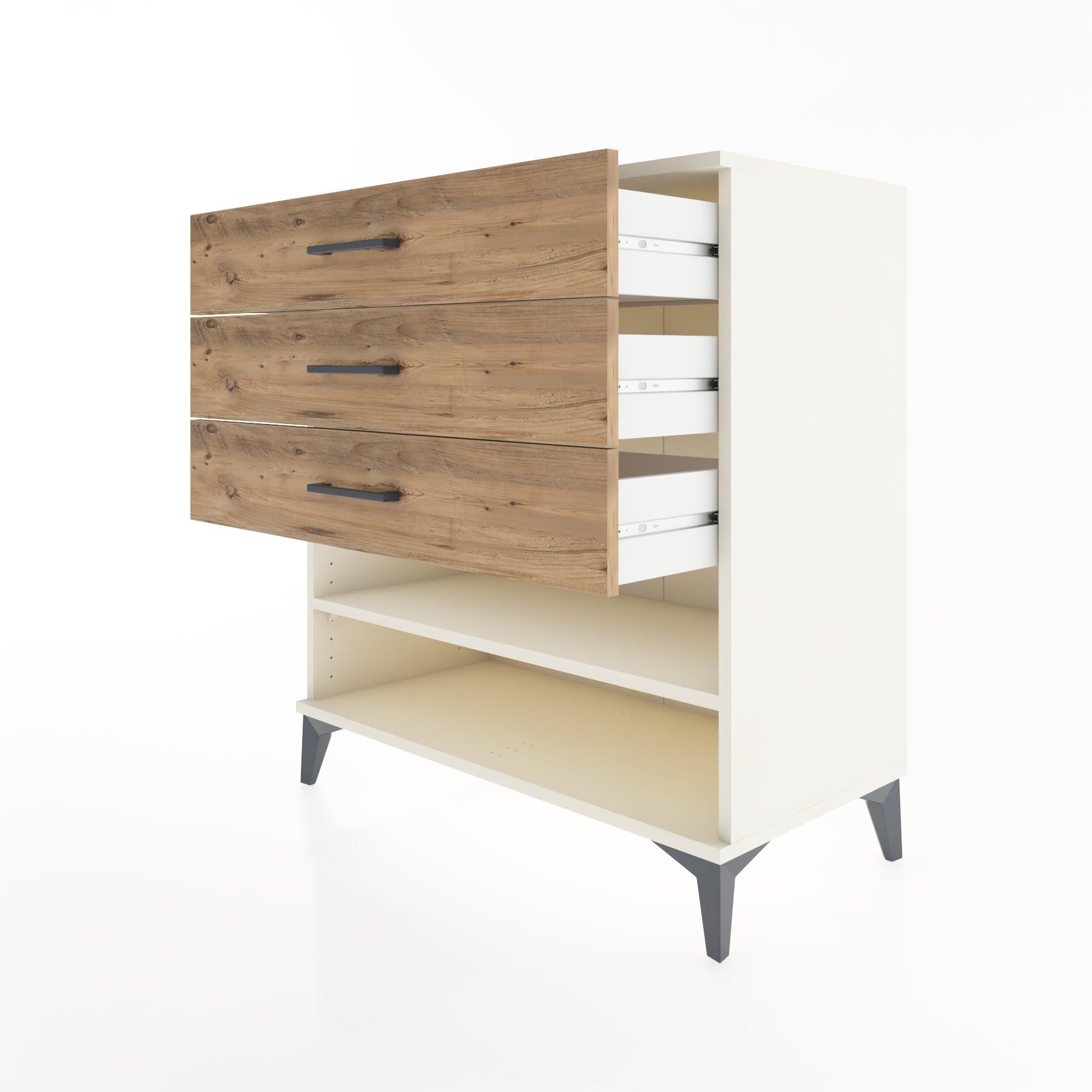 Woodntry Modüler Şifonyer Aytaşı 88x44x84 cm Çekmeceli ve Raflı CR12-1