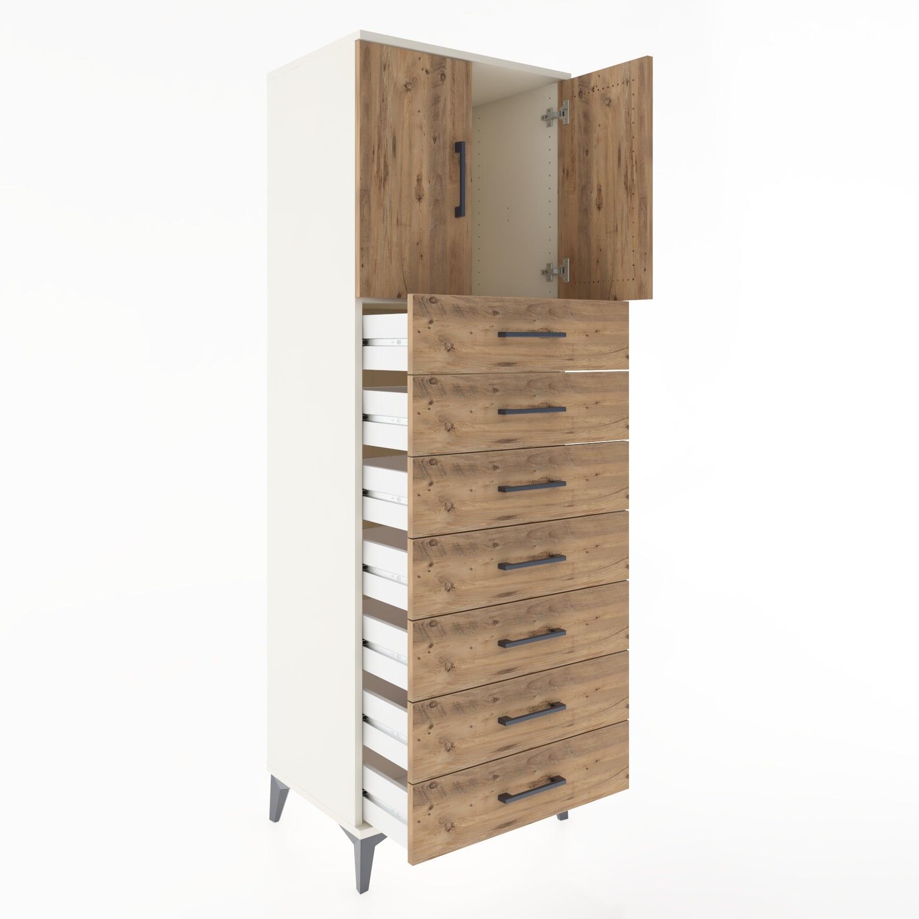 Woodntry Modüler Dolap Aytaşı 60x44x170 cm Kapaklı ve Çekmeceli KC2-1