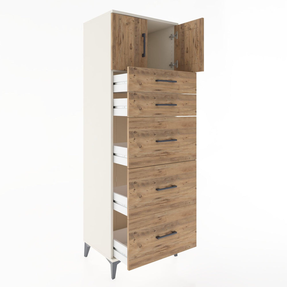 Woodntry Modular Cabinet Moonstone 60x44x170 cm with Doors and Drawers KC22-1
