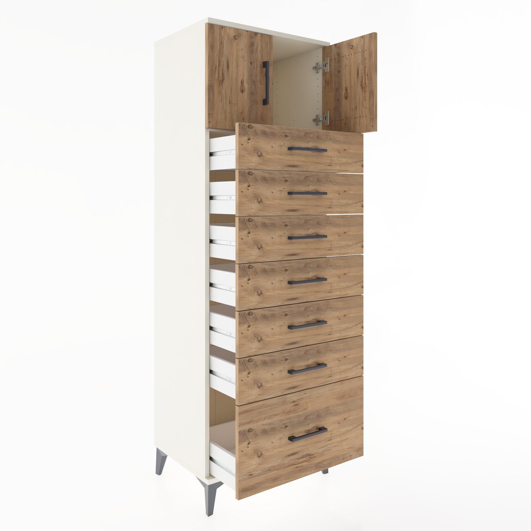 Woodntry Modular Cabinet Moonstone 60x44x170 cm with Doors and Drawers KC10-1