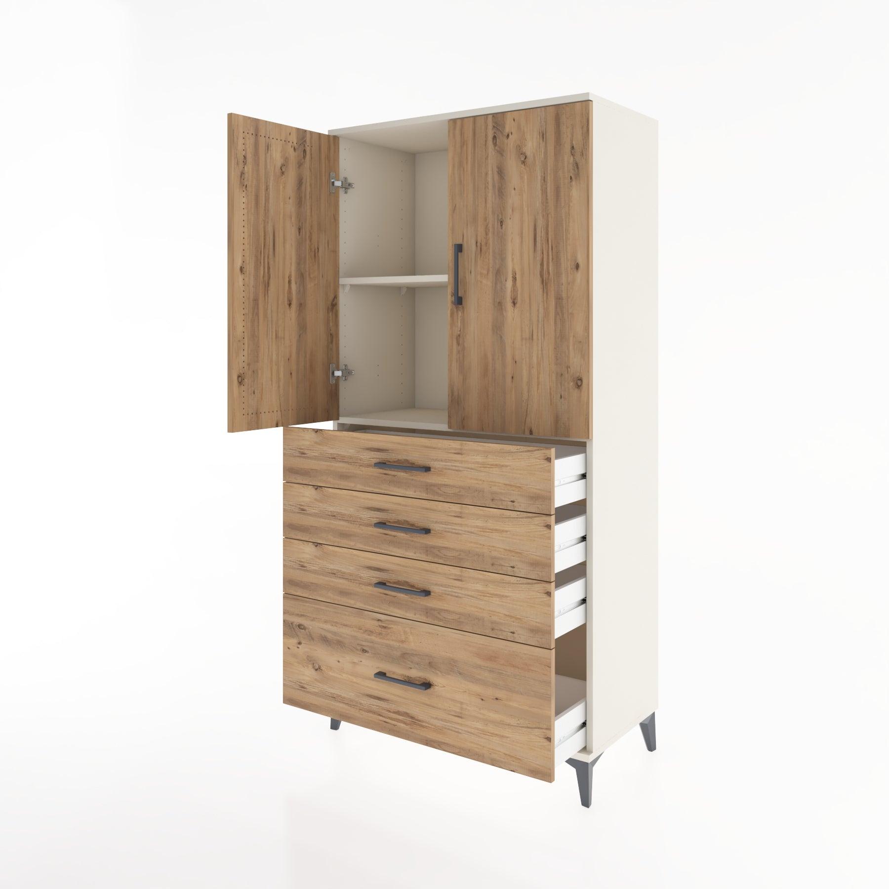 Woodntry Modular Cabinet Moonstone 88x44x170 cm with Doors and Drawers KC13-1