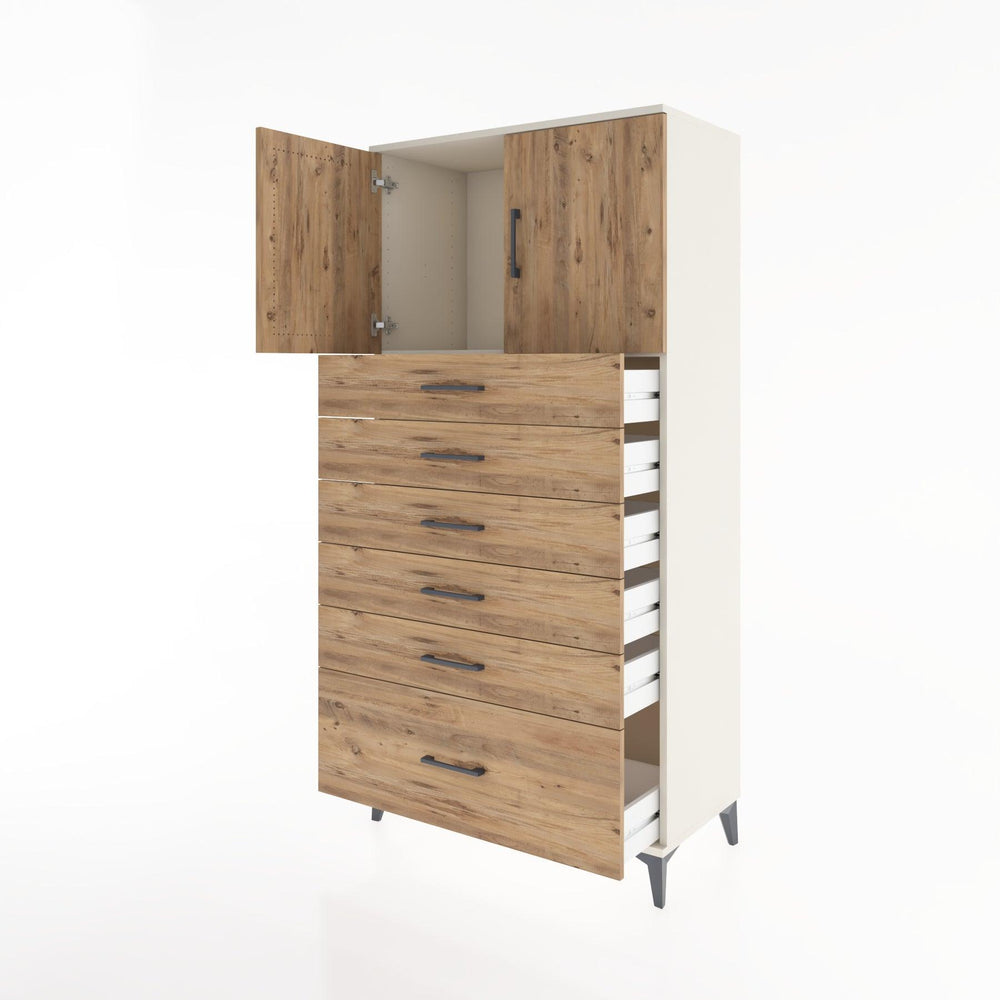 Woodntry Modular Cabinet Moonstone 88x44x170 cm with Doors and Drawers KC11-1
