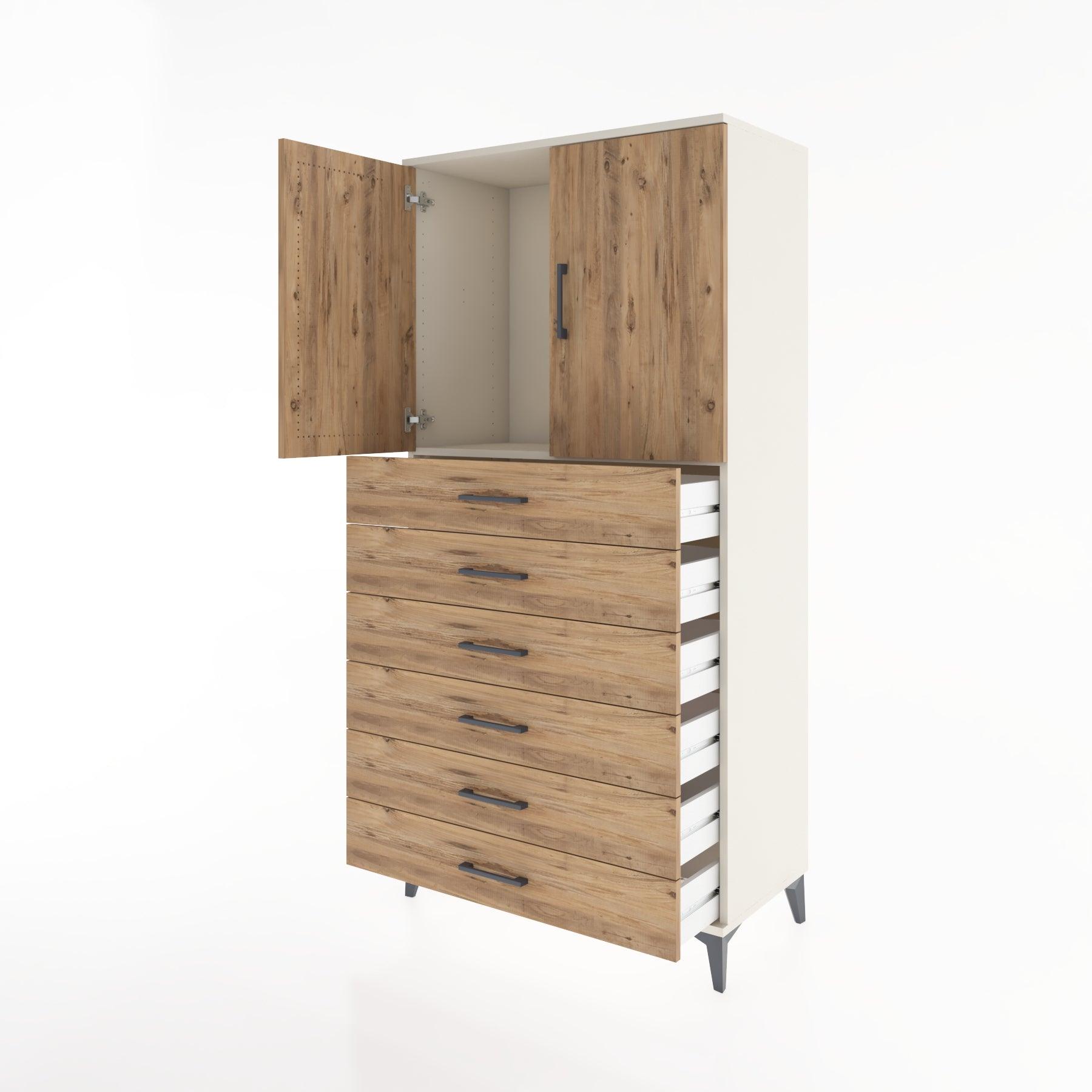 Woodntry Modular Cabinet Moonstone 88x44x170 cm with Doors and Drawers KC3-1