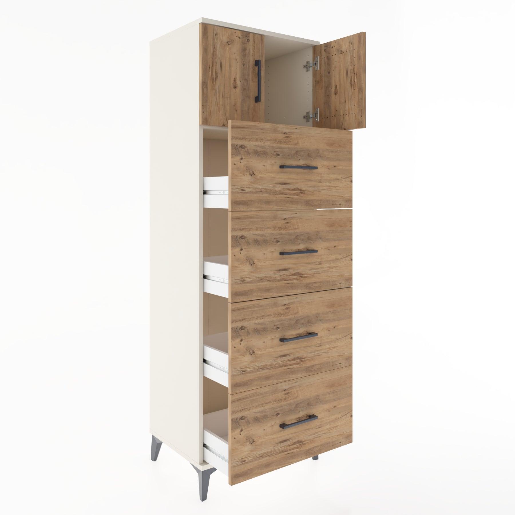 Woodntry Modular Cabinet Moonstone 60x44x170 cm with Doors and Drawers KC25-1