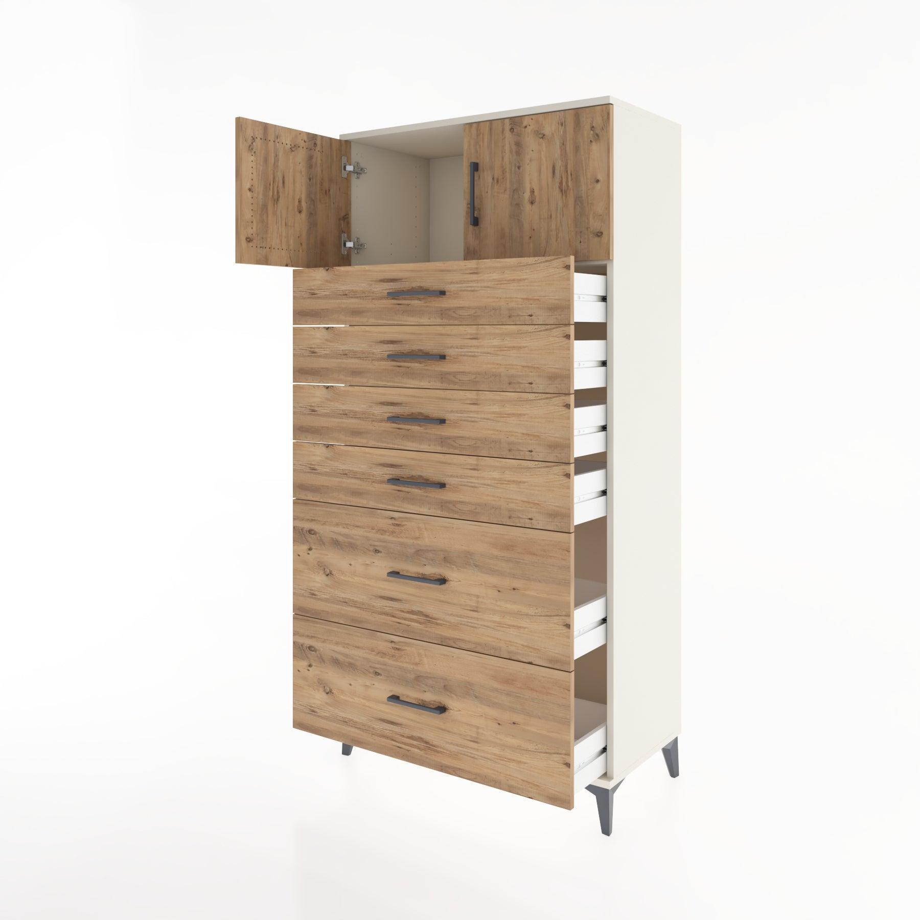 Woodntry Modular Cabinet Moonstone 88x44x170 cm with Doors and Drawers KC17-1