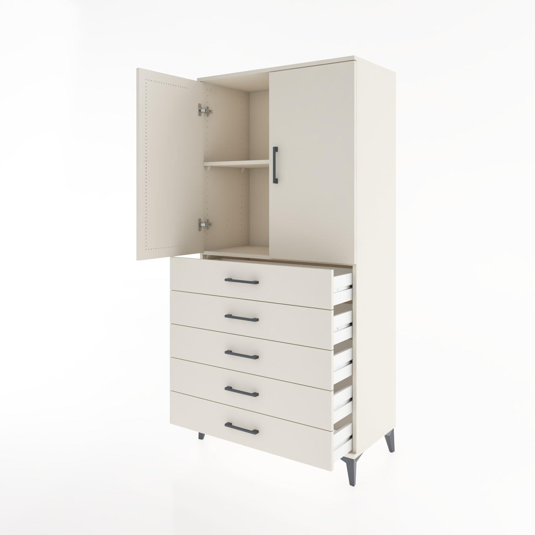 Woodntry Modular Cabinet Moonstone 88x44x170 cm with Doors and Drawers KC4-1