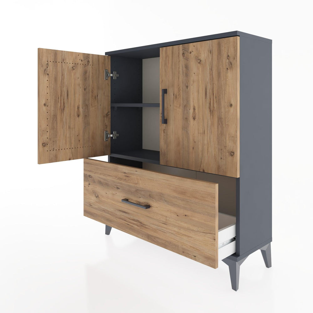 Woodntry Modüler Şifonyer Antrasit 88x30x94 cm Kapaklı ve Çekmeceli KC10-2