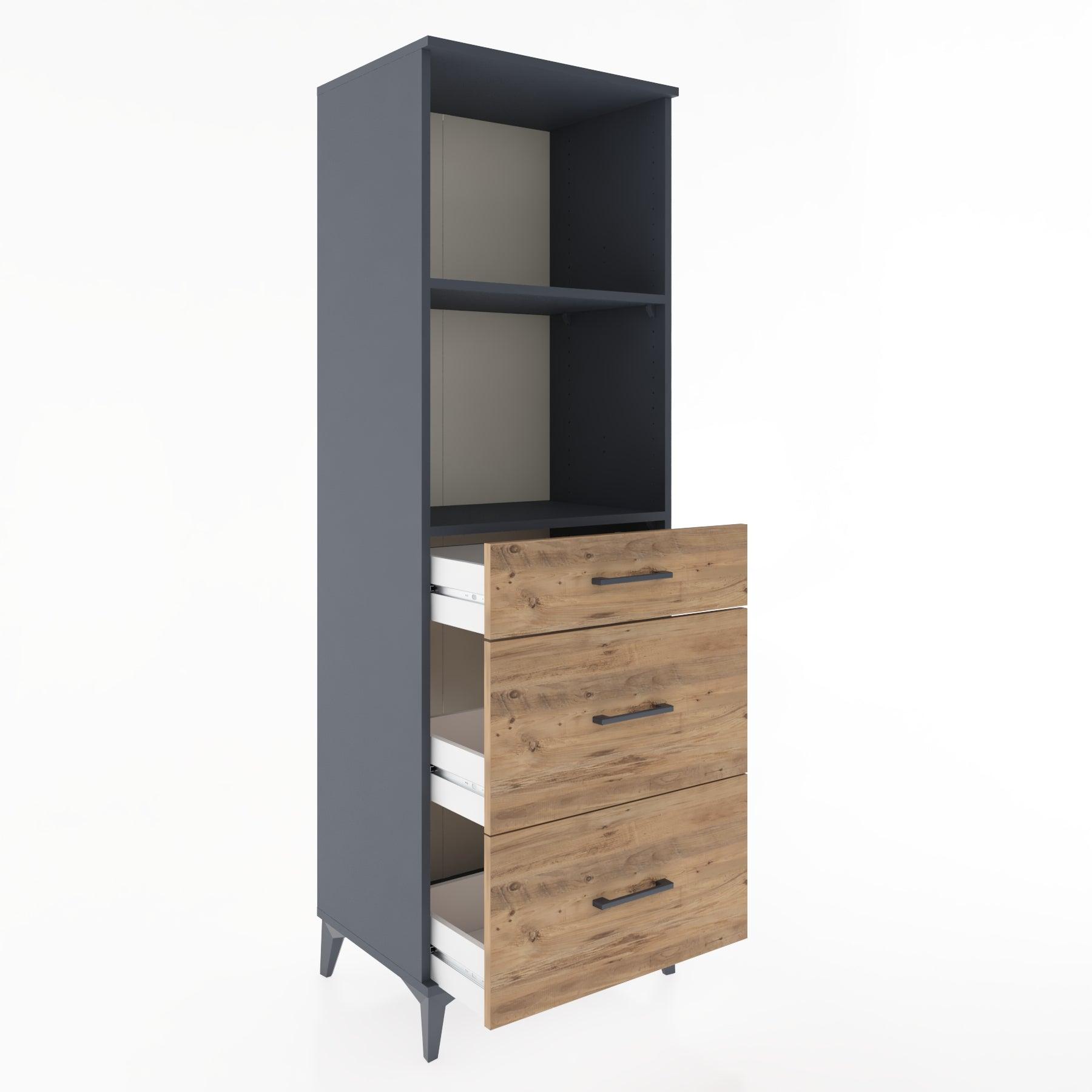 Woodntry Modüler Dolap Antrasit 60x44x170 cm Çekmeceli ve Raflı CR47-2